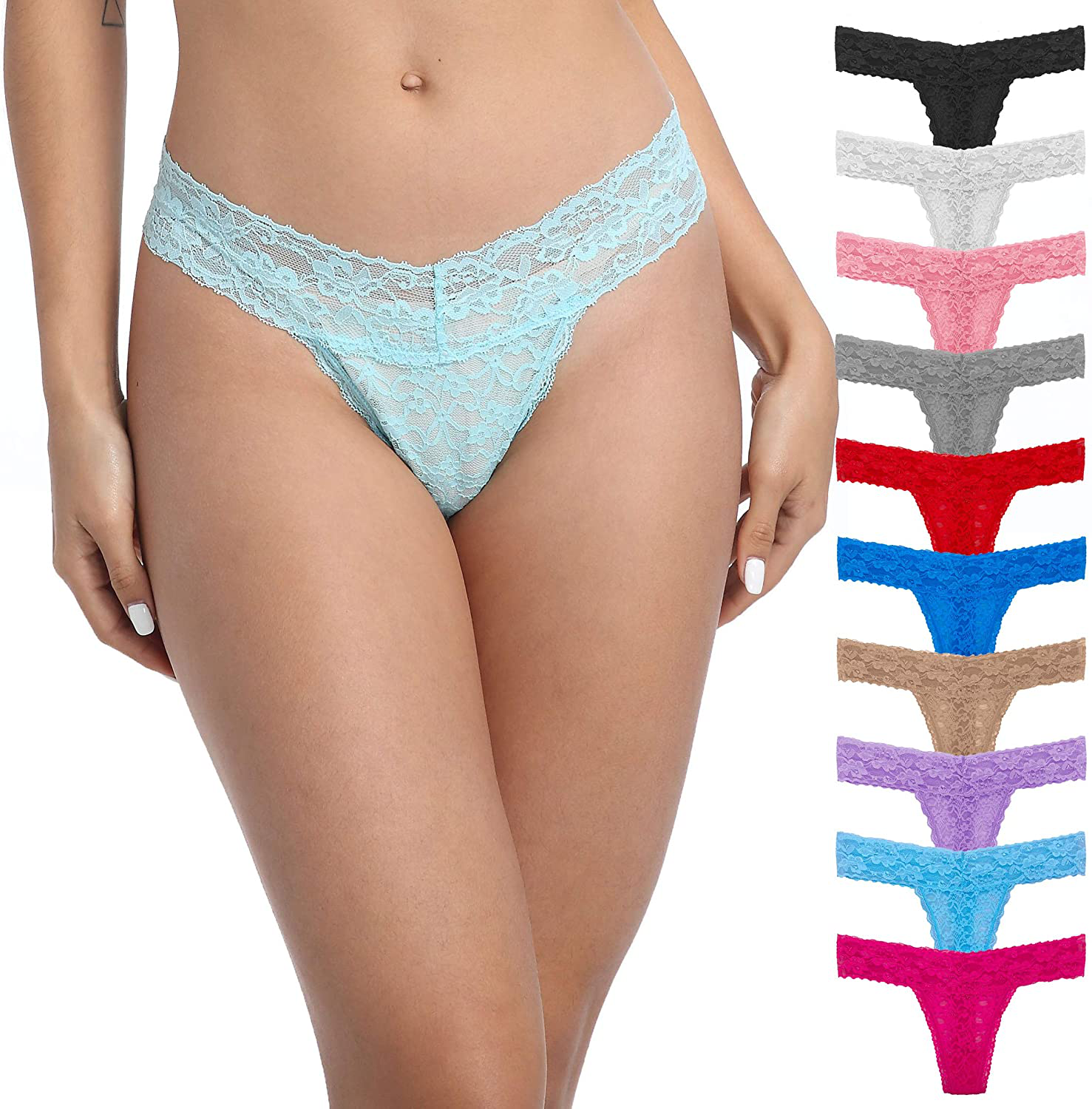 Pmrxi Pack of 10 Sexy Tangas Women Lace Thongs Plus Size Cotton Thongs Panties, Assorted Apparel & Accessories > Clothing > Underwear & Socks > Underwear Pmrxi Assorted 10 Pattern & Colors 4X-Large