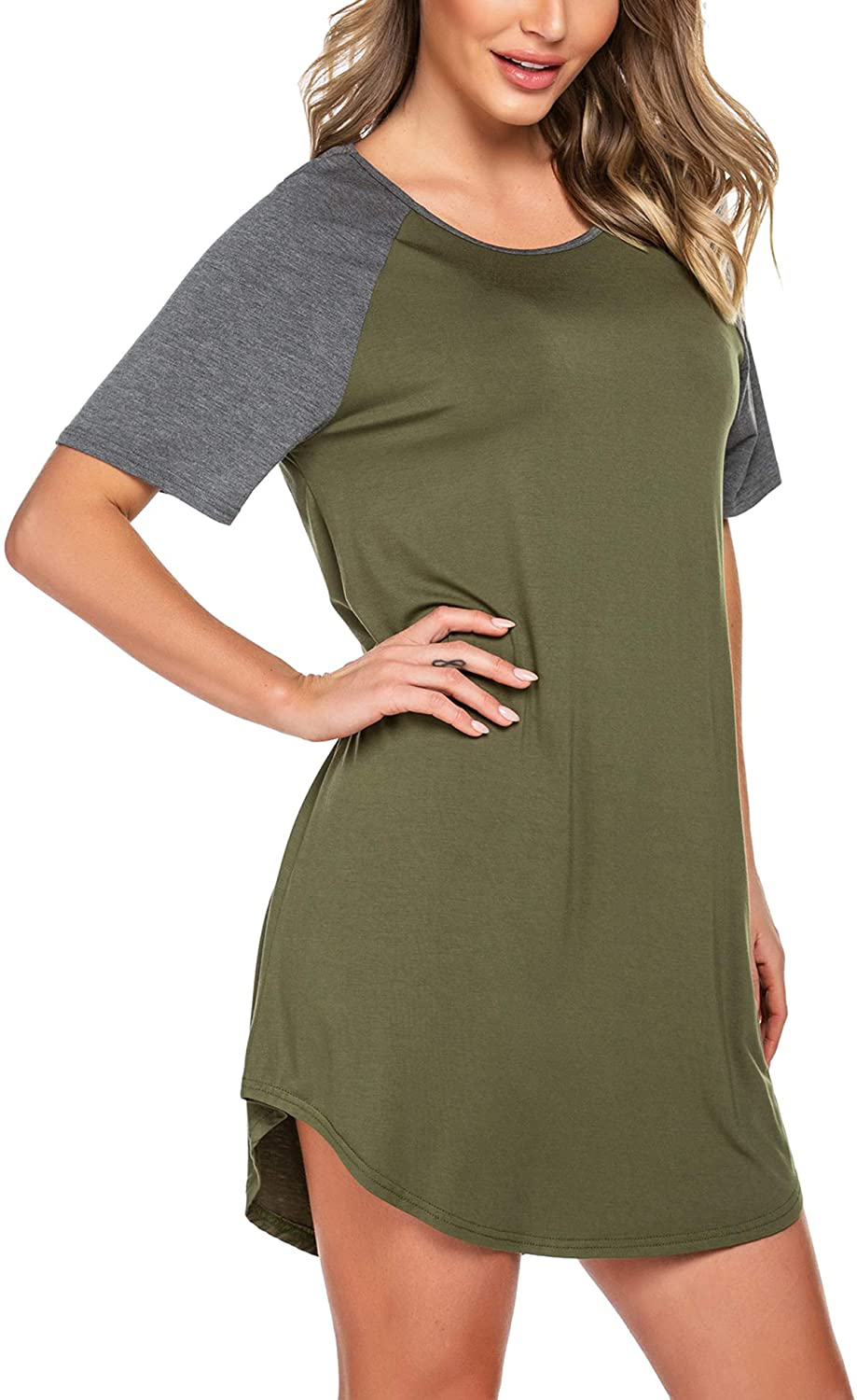 Ekouaer Short Sleeve Nightgown Raglan Sleepshirt Color Block Nightshirt Lounge Dress Casual Sleepwear for Women Apparel & Accessories > Clothing > Sleepwear & Loungewear > Nightgowns Kylie Max