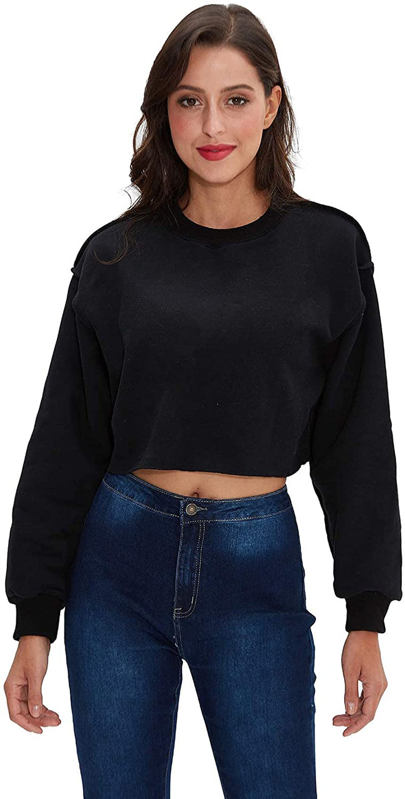 Women Pullover Cropped Hoodies Long Sleeves Sweatshirts Casual Crop Tops for Spring Autumn Winter Apparel & Accessories > Clothing > Activewear Kylie Max
