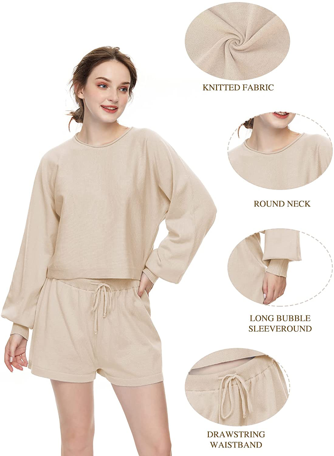 Century Star Women Pajamas Tie Dye Print Long Sleeve Shirt Elastic Drawstring Shorts 2 Piece Set Sleepwear Loungewear Apparel & Accessories > Clothing > Sleepwear & Loungewear > Pajamas Kylie Max