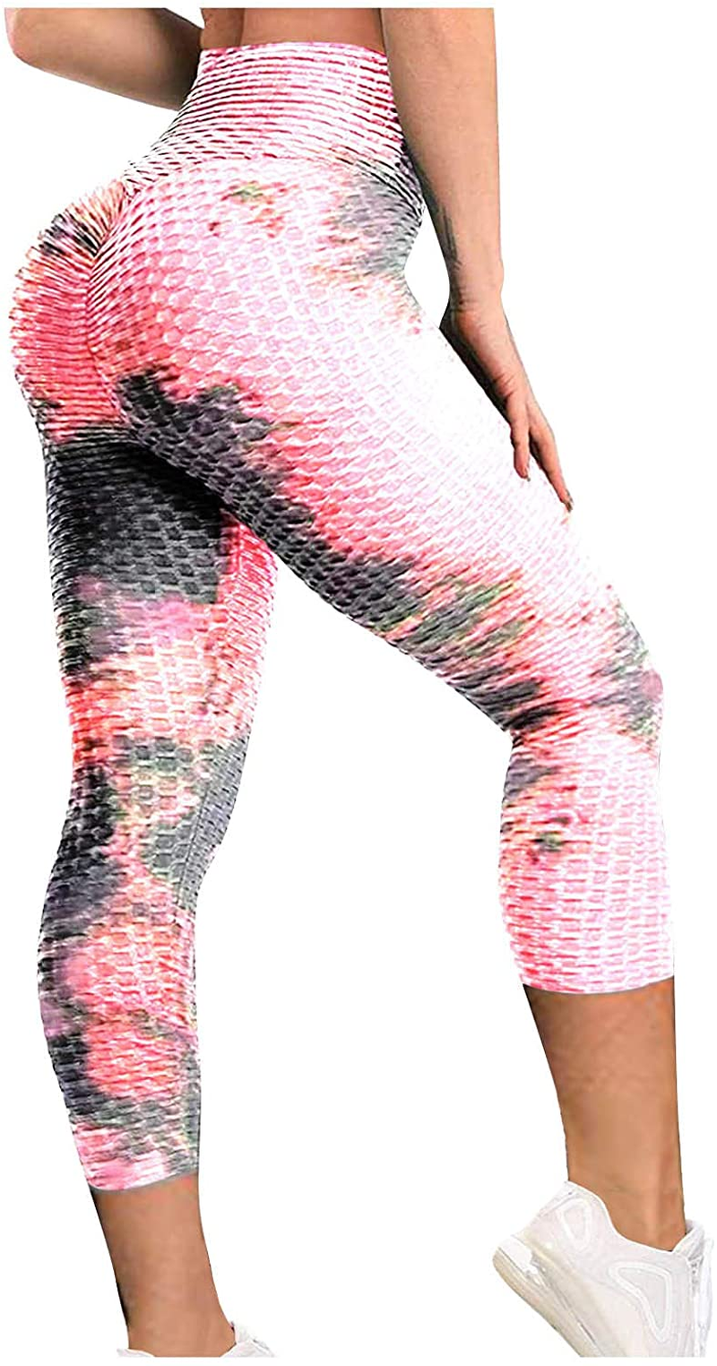 Burband Gradient Seamless Leggings for Women High Waist Tummy Control Yoga Pants Tye Die Ruched Booty Compression Tights Apparel & Accessories > Clothing > Underwear & Socks > Shapewear Burband Hot Pink X-Large