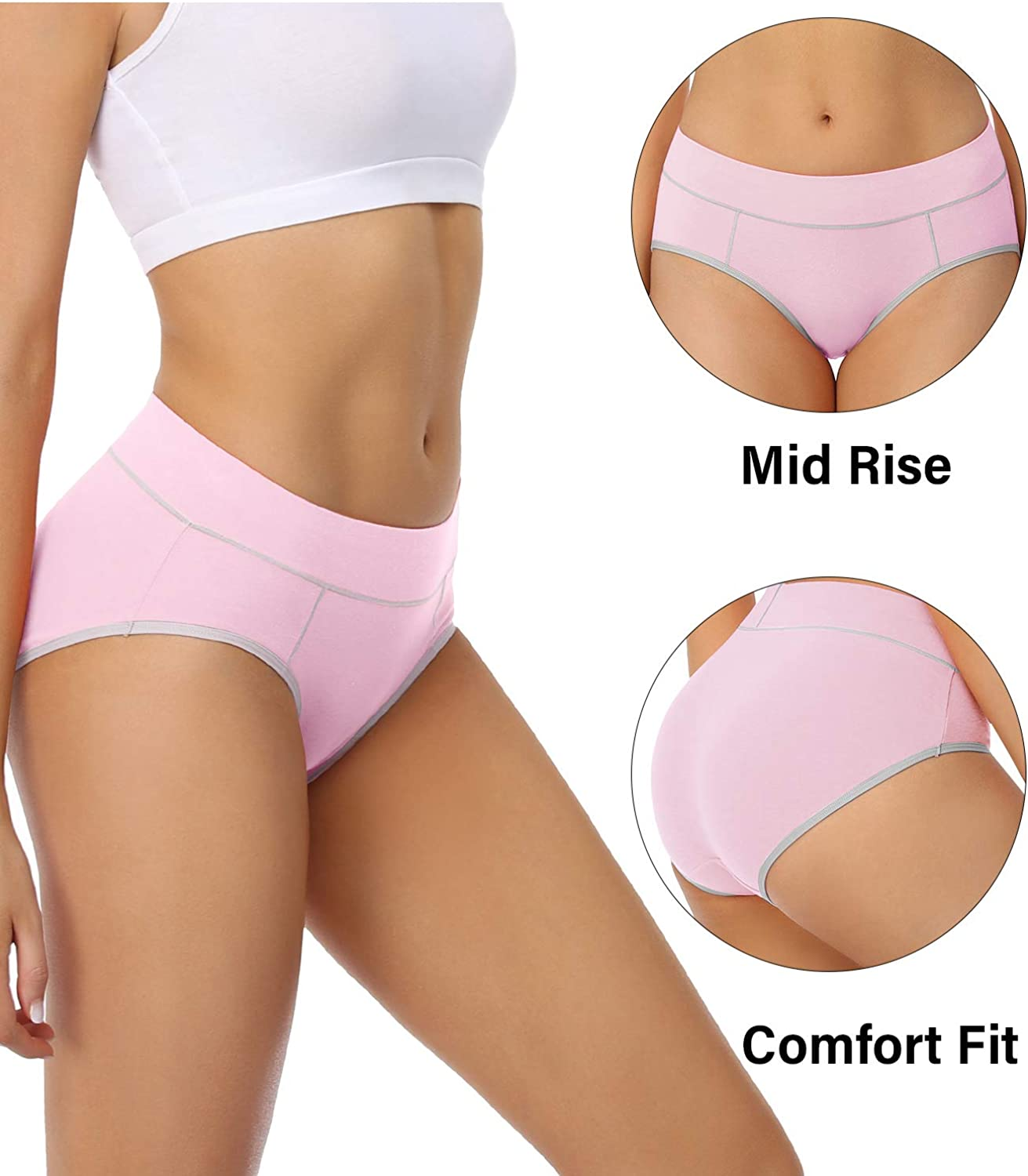 Wirarpa Women'S Cotton Stretch Underwear Comfy Mid Waisted Briefs Ladies Breathable Panties Multipack Apparel & Accessories > Clothing > Underwear & Socks > Underwear KYLIE MAX