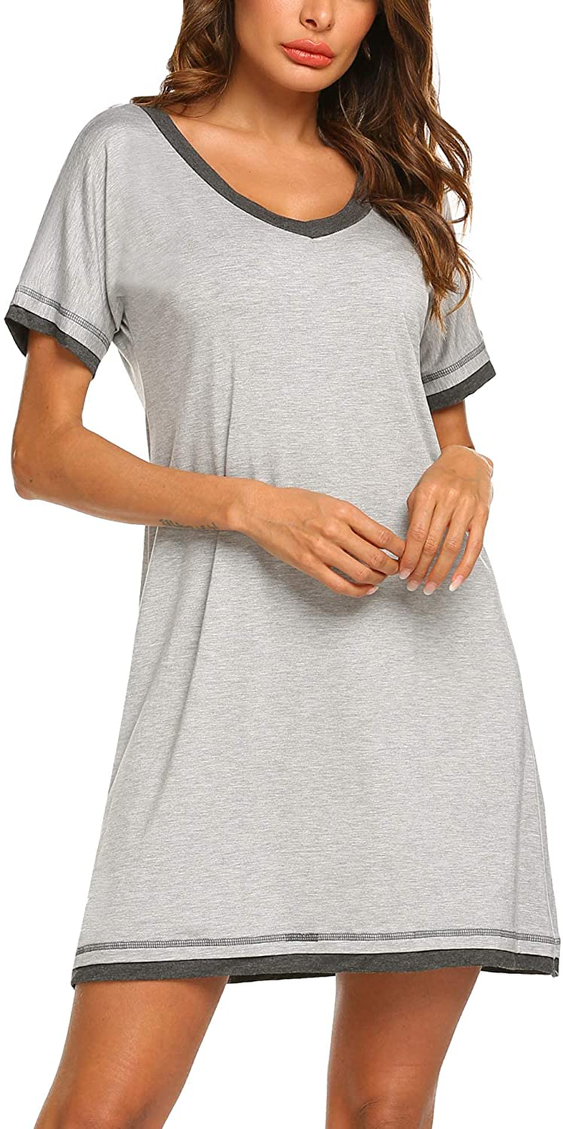 Ekouaer Nightgowns for Womens Short Sleeve Nightdress V Neck Nightshirt Comfy Sleep Shirt S-XXL Apparel & Accessories > Clothing > Sleepwear & Loungewear > Nightgowns Kylie Max