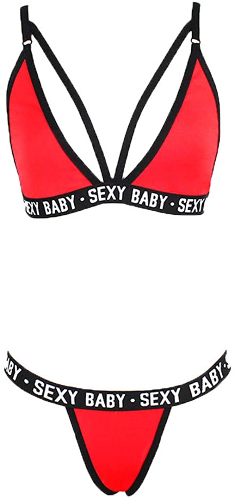 Women Sexy Lingerie Sleepwear Fashion Camo Print V-Collar Strappy Bra and Panty 2Pcs Sets Bodysuit Underwear Pajamas Apparel & Accessories > Clothing > Underwear & Socks > Lingerie Taswuw Red Medium