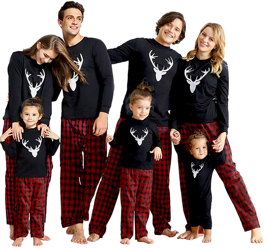 IFFEI Matching Family Pajamas Sets Christmas Pj'S with Deer Long Sleeve Tee and Plaid Pants Loungewear Apparel & Accessories > Clothing > Sleepwear & Loungewear > Pajamas Kylie Max