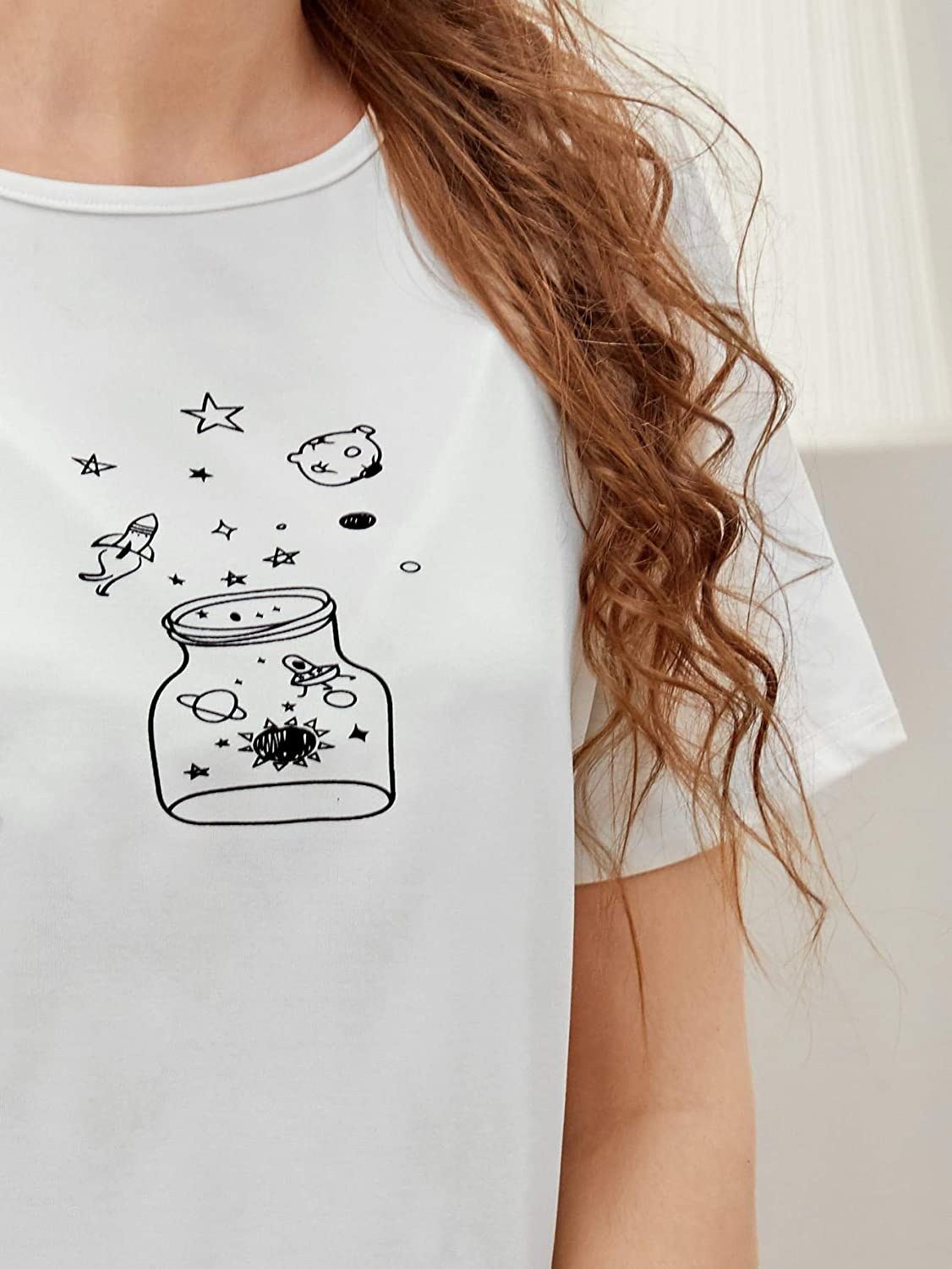 DIDK Women's Cute Cartoon Print Tee and Shorts Pajama Set Apparel & Accessories > Clothing > Sleepwear & Loungewear > Pajamas DIDK