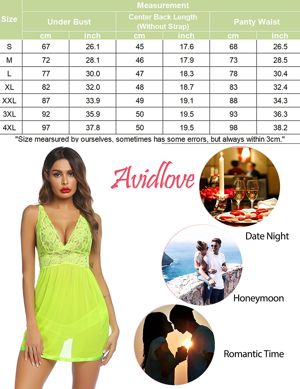Avidlove Women Lingerie Lace Babydoll Strap Chemise Halter Teddy V Neck Sleepwear Apparel & Accessories > Clothing > Underwear & Socks > Lingerie Kylie Max
