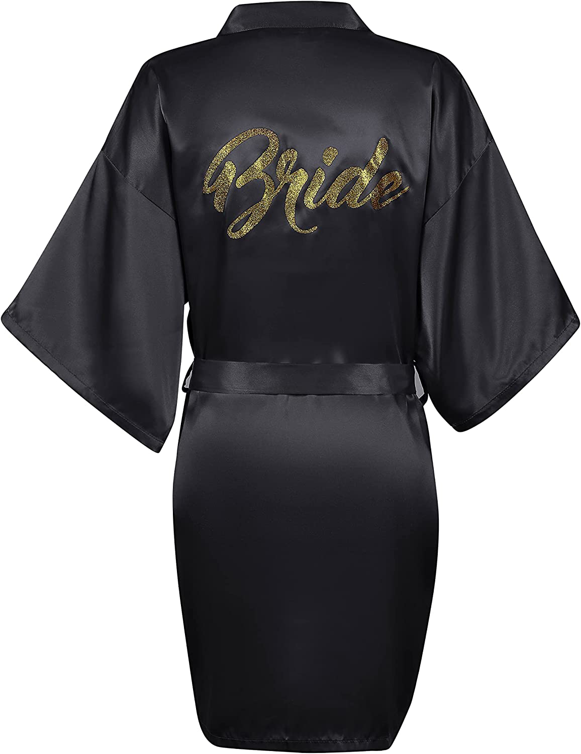 Satin Kimono Wedding Party Getting Ready Robe Bride Robe Bridal Kimono Bridesmaid Proposal Gifts Apparel & Accessories > Clothing > Sleepwear & Loungewear > Robes Elountik Black for Bride XX-Large