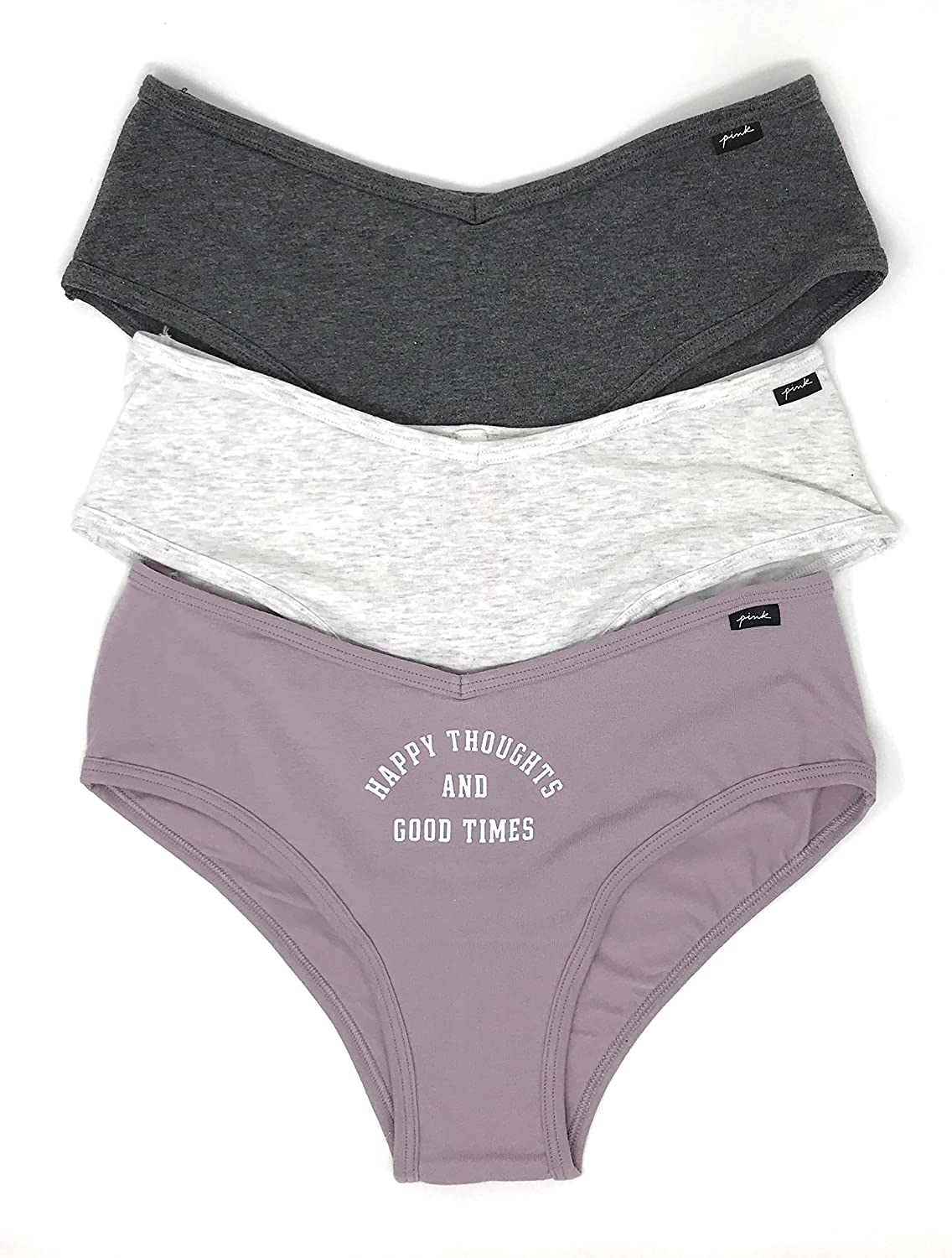 Victoria'S Secret Pink Cheekster Panty Set of 3  Victoria's Secret Dark Gray / Light Gray / Mauve Happy Medium