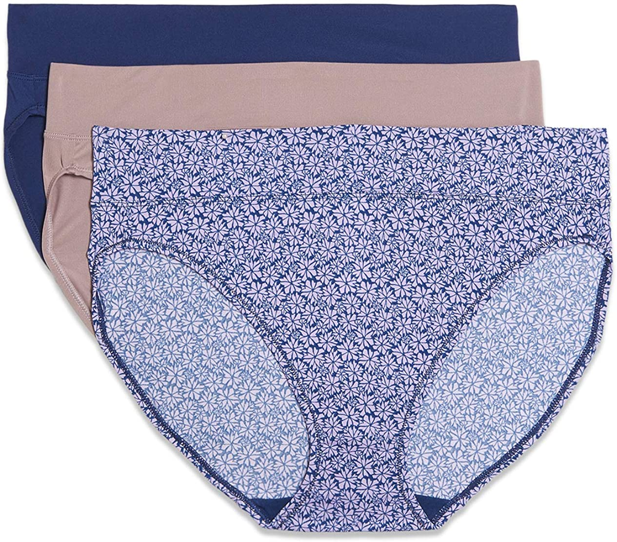 Warner'S Women'S Blissful Benefits Muffin Top Tailored Hi-Cut Panties Multipack Apparel & Accessories > Clothing > Underwear & Socks > Underwear Warner's Navy Ink Cutout Blooms/Mink/Navy Ink XX-Large