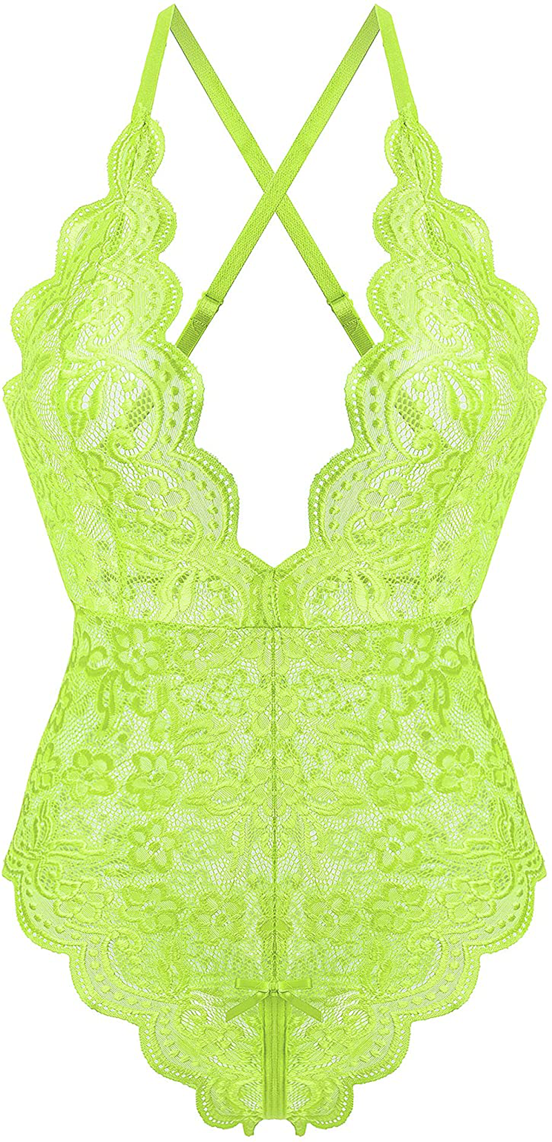 Donnalla Women's One Piece Teddy Plunging Lace Bodysuit Elegant Honeymoon Lingerie Apparel & Accessories > Clothing > Underwear & Socks > Lingerie Donnalla Fluorescent Green Small