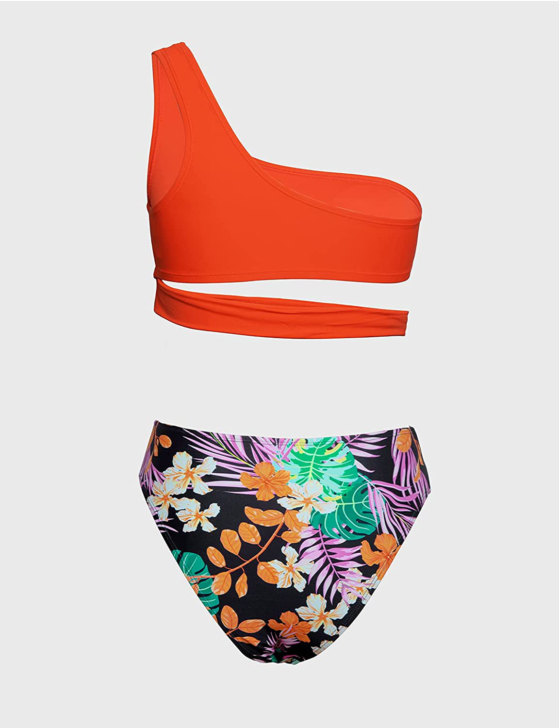 CUPSHE Women's One Shoulder Bikini Swimsuit Orange Mid Rise Two Piece Bathing Suit Apparel & Accessories > Clothing > Swimwear KYLIE MAX