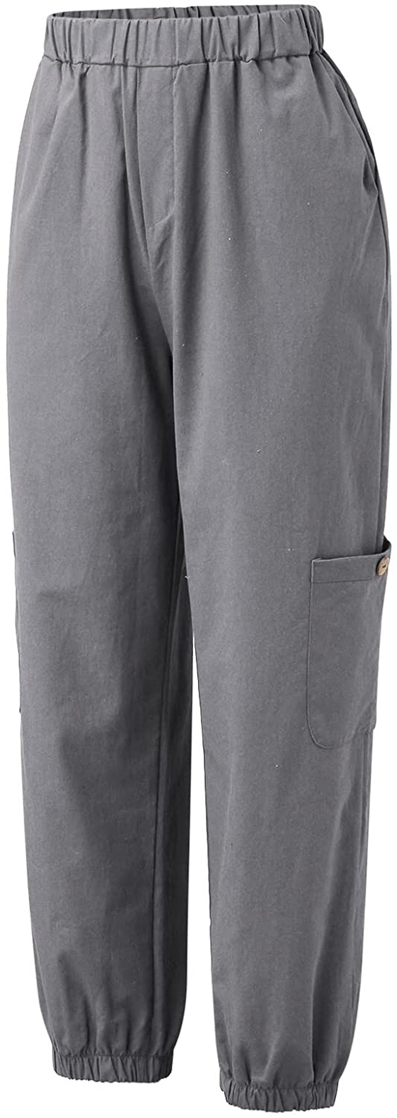Burband Womens Cotton Elastic Waist Tactical Joggers Pants Cargo Sweatpants with Pockets Hiking Linen Yoga Lounge Trousers Apparel & Accessories > Clothing > Underwear & Socks > Shapewear Burband