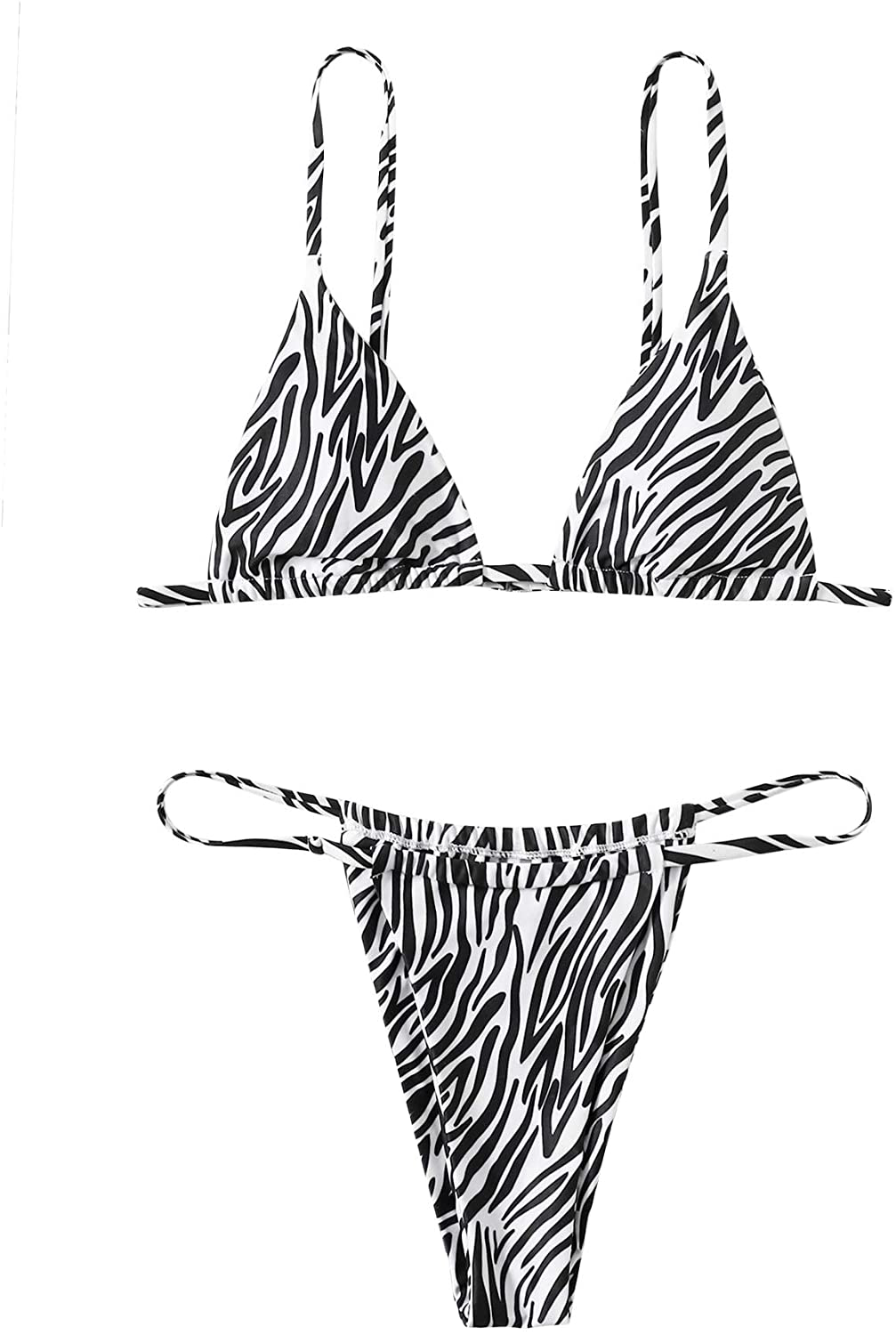 SOLY HUX Women's Print Tie Back Triangle Bikini Bathing Suits 2 Piece Swimsuits Apparel & Accessories > Clothing > Swimwear KYLIE MAX Black and White Striped Medium