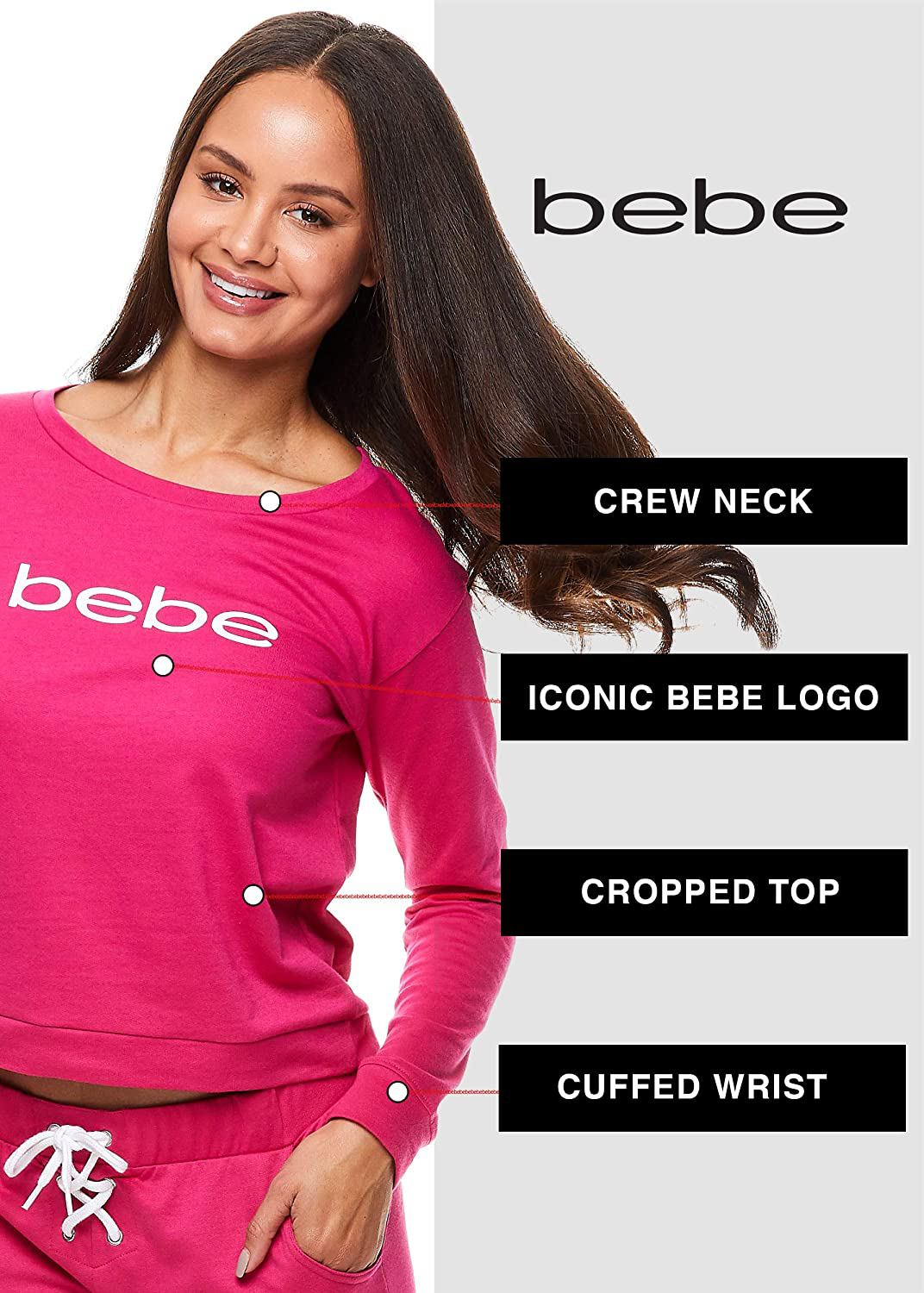 bebe Womens Cuffed Long Sleeve Shirt and Skinny Lounge Pajama Pants Sleep Set Apparel & Accessories > Clothing > Sleepwear & Loungewear > Pajamas bebe