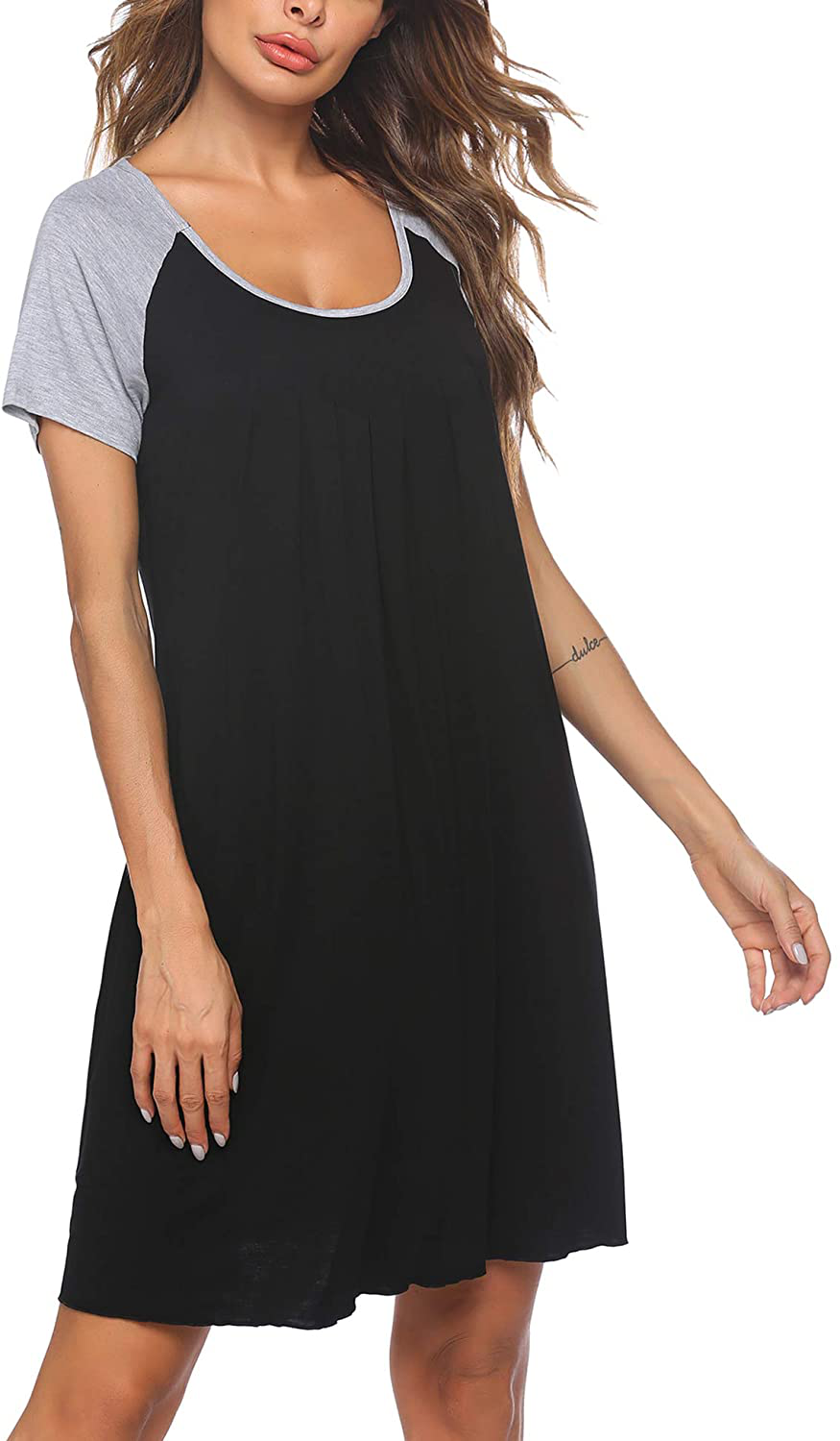 Ekouaer Women'S Nightgown Short Sleeve Sleepwear Comfy Sleep Shirt Pleated Scoopneck Nightshirt S-XXXL Apparel & Accessories > Clothing > Sleepwear & Loungewear > Nightgowns Kylie Max
