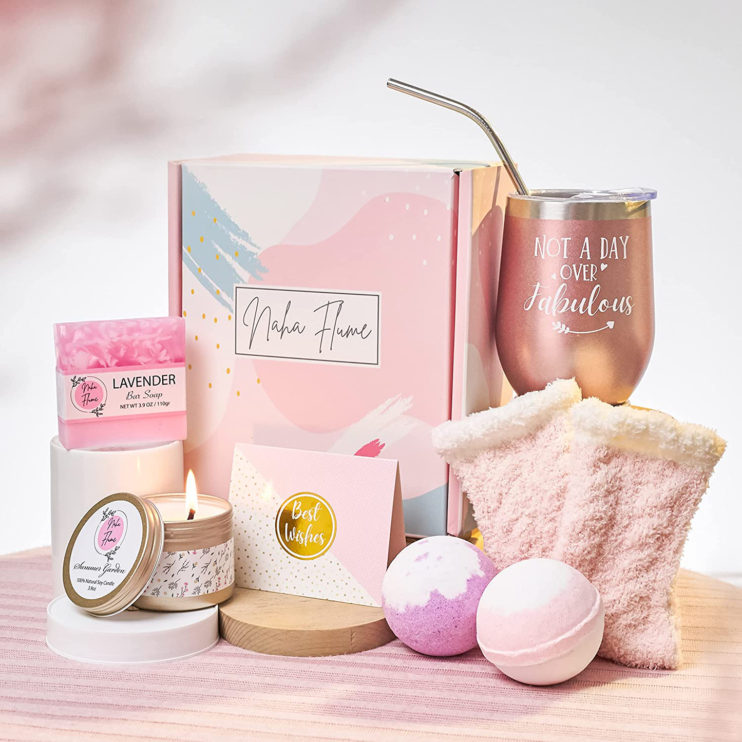 Birthday Gifts for Women - Spa Wine Tumbler Gift Box | Christmas Gifts for Women | Care Package | Self Care Gifts for Women - Get Well Soon Gifts for Women - Not a Day Over Fabulous Gifts for Women Arts & Entertainment > Party & Celebration > Gift Giving Naha Flume