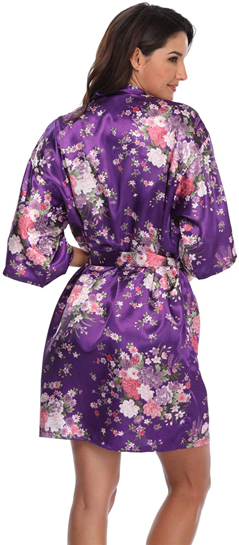 Women'S Floral Short Satin Bridesmaid Robes Silky Bride Robes Getting Ready Apparel & Accessories > Clothing > Sleepwear & Loungewear > Robes Super Shopping-zone