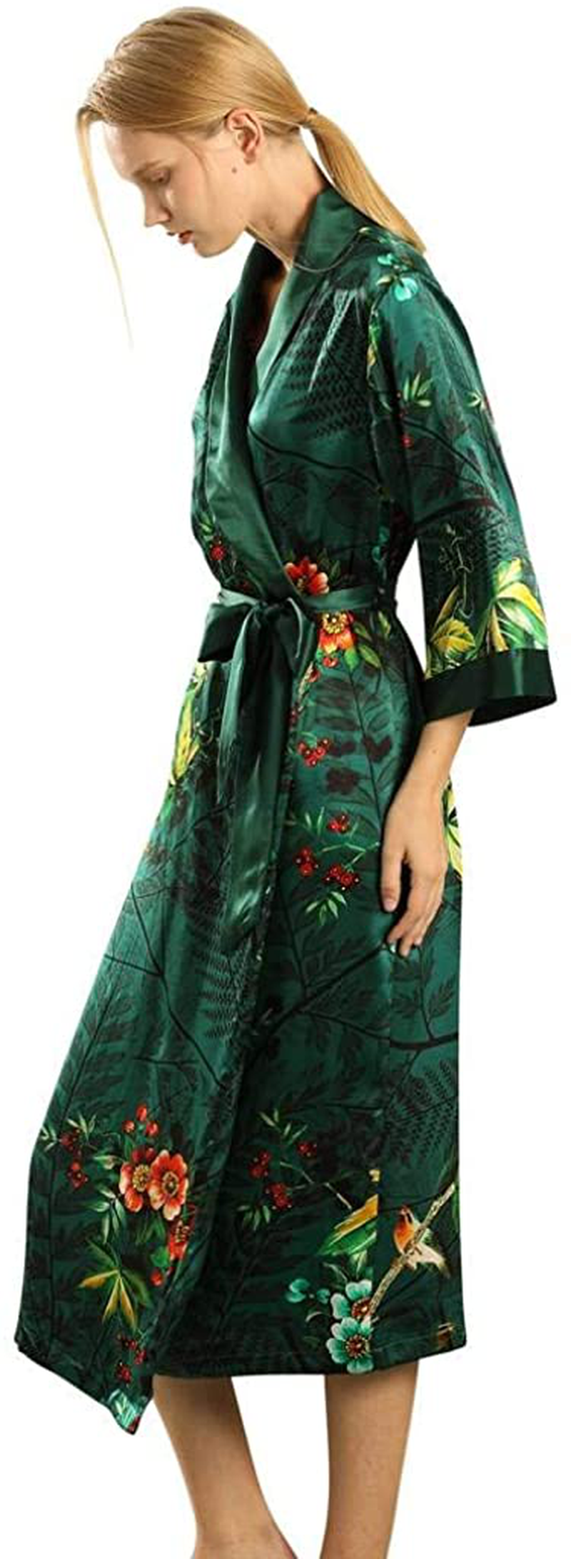 Dynasty Robes 100% Silk, Women'S Printed Long Robe with Shawl Collar-Dazzling Bloom Apparel & Accessories > Clothing > Sleepwear & Loungewear > Robes Dynasty Robes