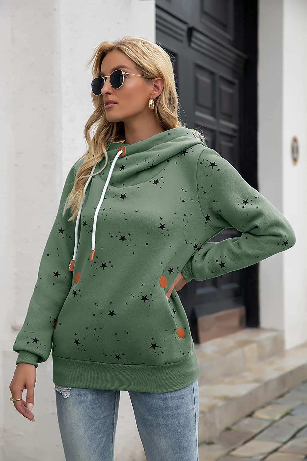 Kapoohott Womens Hoodies Long Sleeve High Necked Printed Hoodies Casual Comply Pullover Sweatshirts with Pockets Apparel & Accessories > Clothing > Activewear Kylie Max