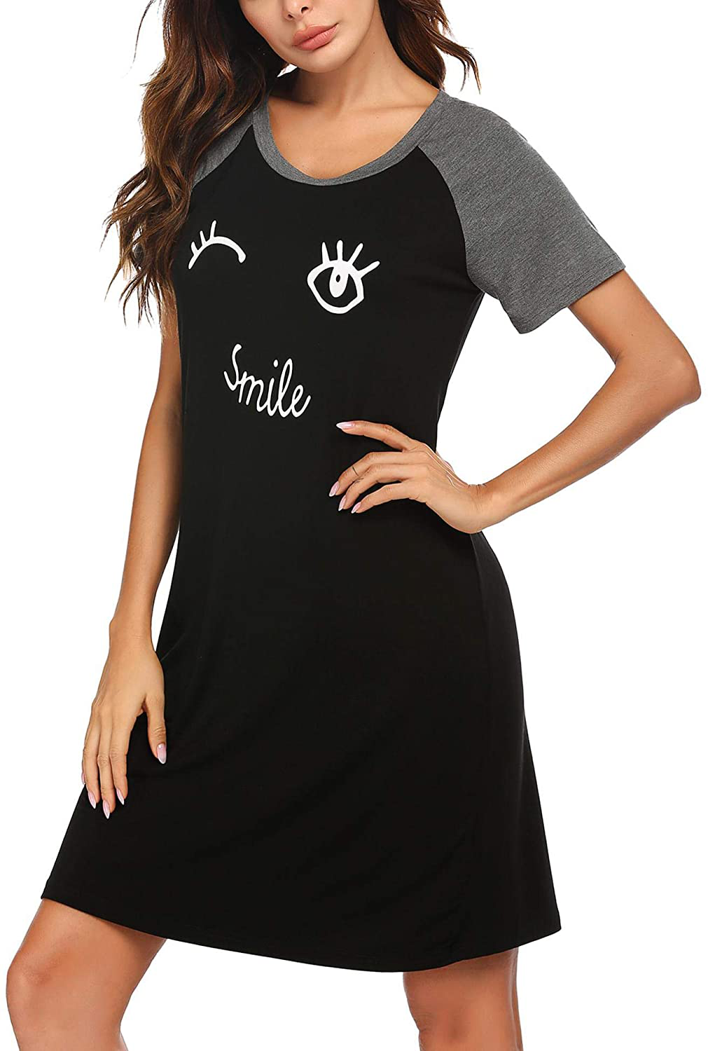 Ekouaer Womens Nightgowns Short Sleeve Nightshirts Printed Sleepwear Soft Sleep Shirts S-3XL Apparel & Accessories > Clothing > Sleepwear & Loungewear > Nightgowns Kylie Max