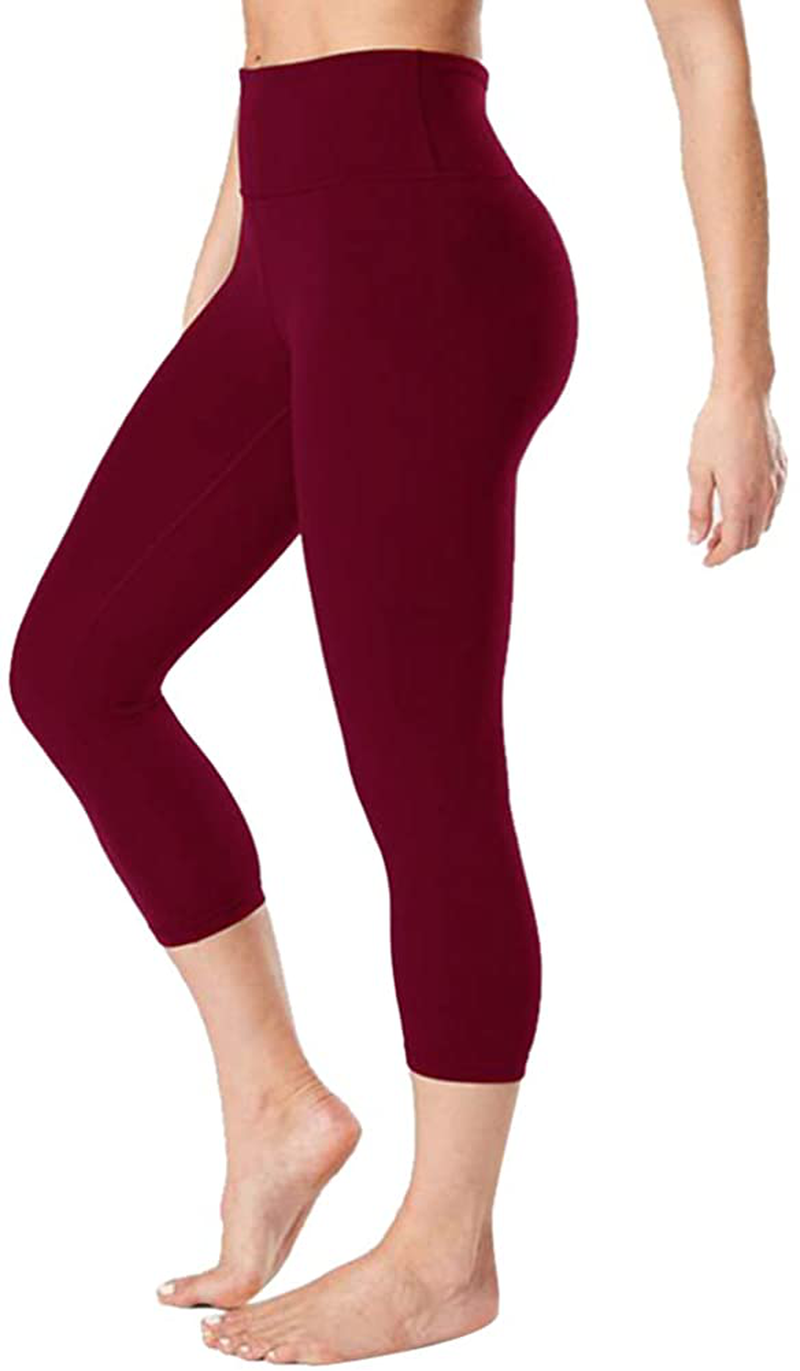 GAYHAY High Waisted Capri Leggings for Women - Soft Slim Tummy Control - Exercise Pants for Running Cycling Yoga Workout Apparel & Accessories > Clothing > Activewear GAYHAY Wine Small-Medium
