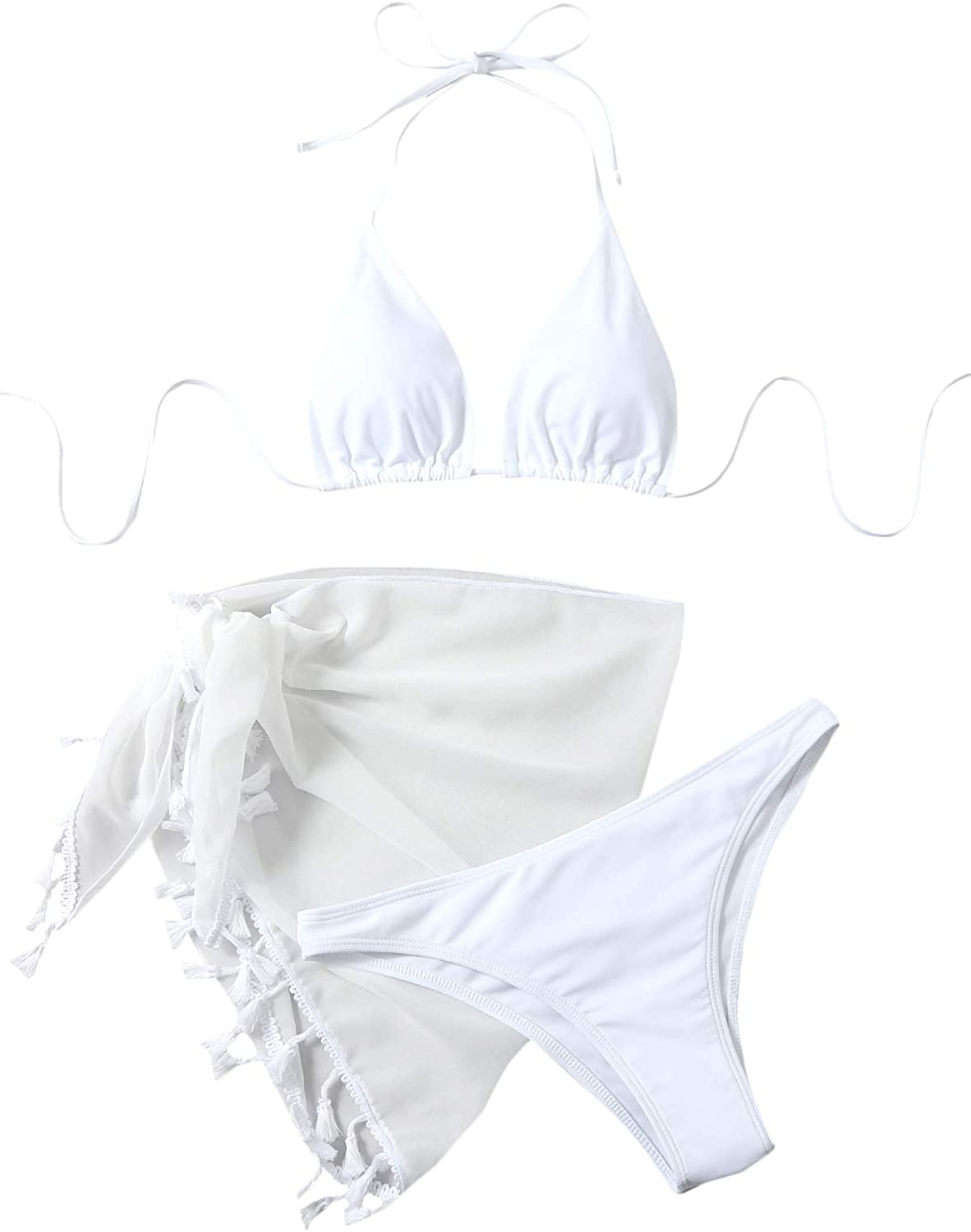 SOLY HUX Women'S Tie Dye Wrap Bikini Bathing Suits with Mesh Beach Skirt 3 Piece Swimsuits Apparel & Accessories > Clothing > Underwear & Socks > Lingerie KYLIE MAX White Large