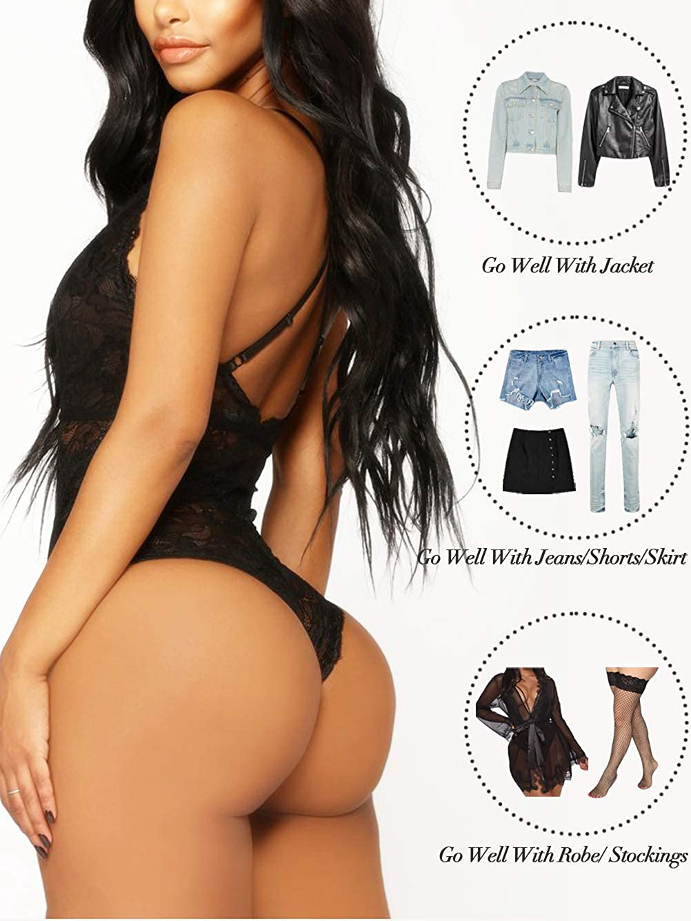 Kaei&Shi V-Neck See Through Lingerie Floral Lace Babydoll Sexy Lingerie for Women One Piece Bodysuit Apparel & Accessories > Clothing > Underwear & Socks > Lingerie Kaei&Shi