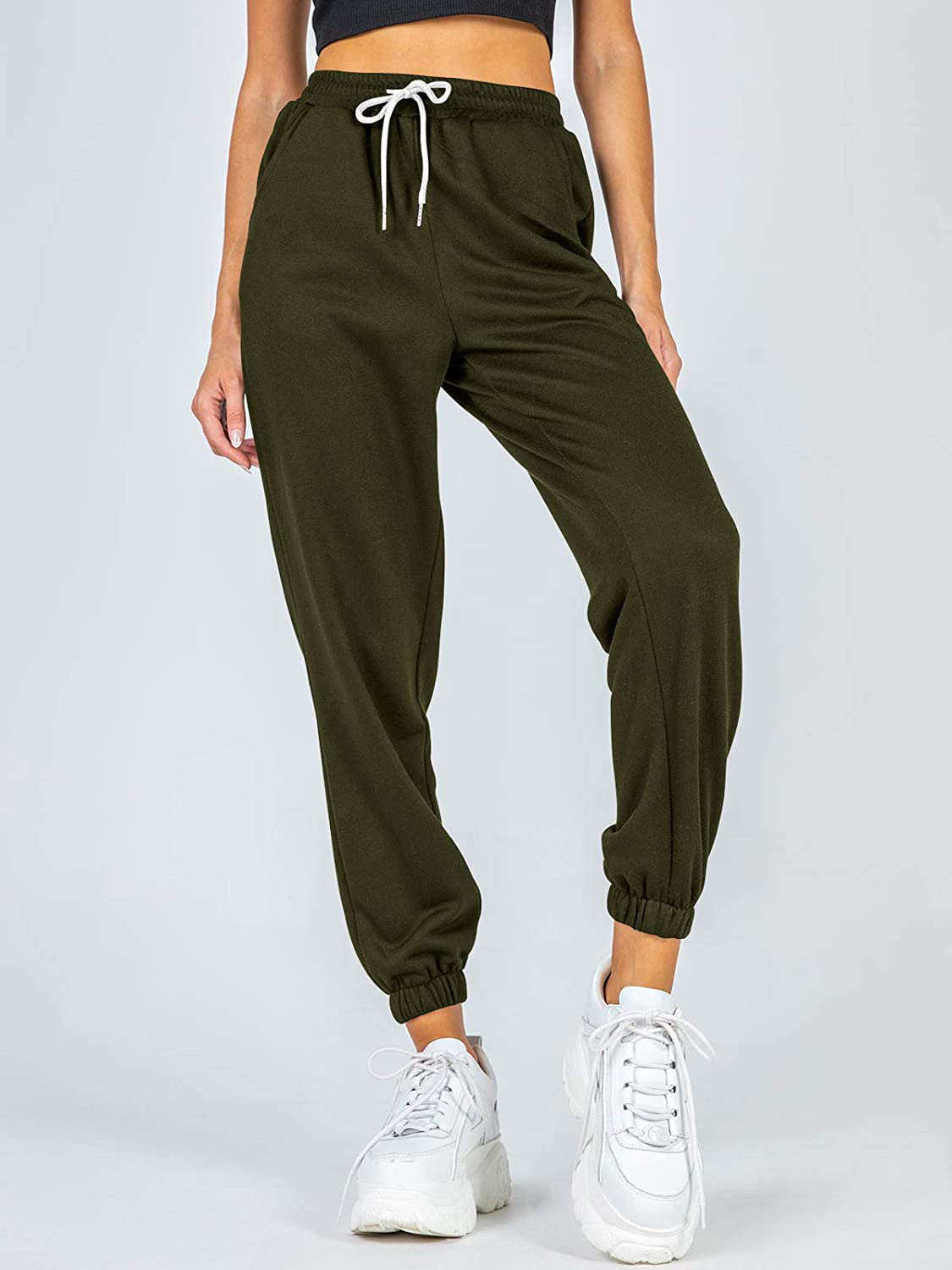 AUTOMET Women'S Cinch Bottom Sweatpants High Waisted Athletic Joggers Lounge Pants with Pockets Apparel & Accessories > Clothing > Activewear Kylie Max