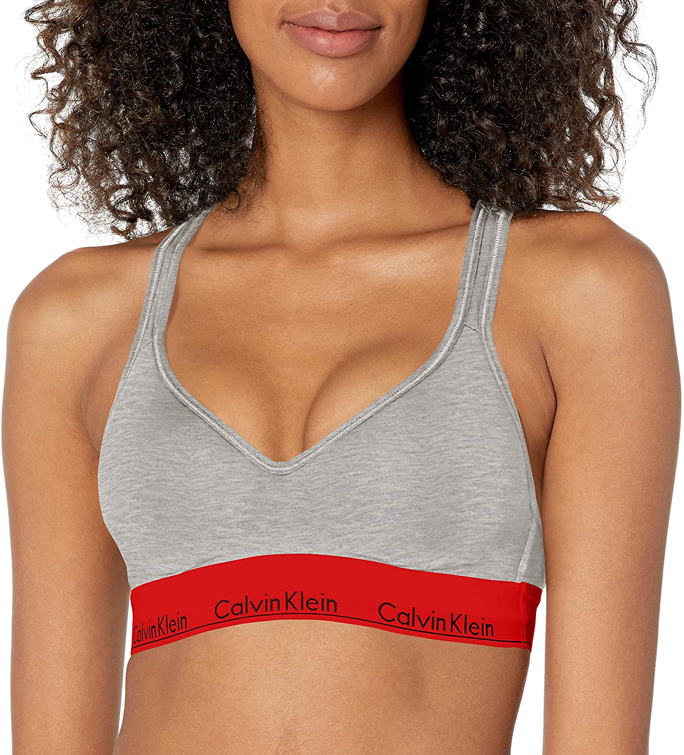Calvin Klein Women’s Modern Cotton Lightly Lined Bralette Apparel & Accessories > Clothing > Underwear & Socks > Bras Calvin Klein Grey Heather With Red Waistband X-Large