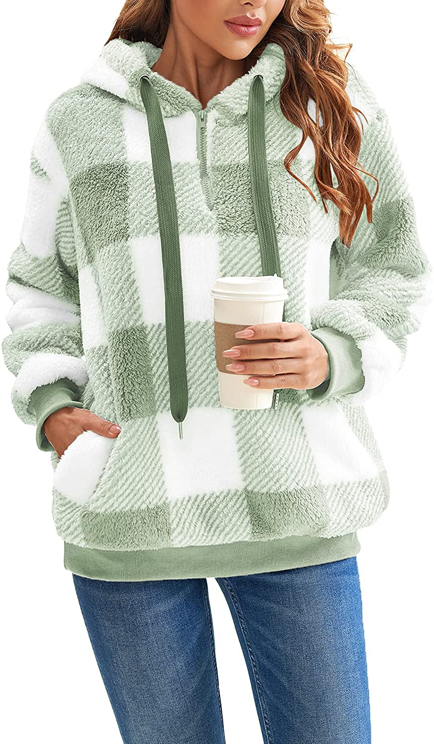 Nirovien Womens Sherpa Pullover Tie Dye Fuzzy Hoodie Double Fleece Sweatshirts Fluffy Oversized Plaid Outerwear Apparel & Accessories > Clothing > Activewear Kylie Max