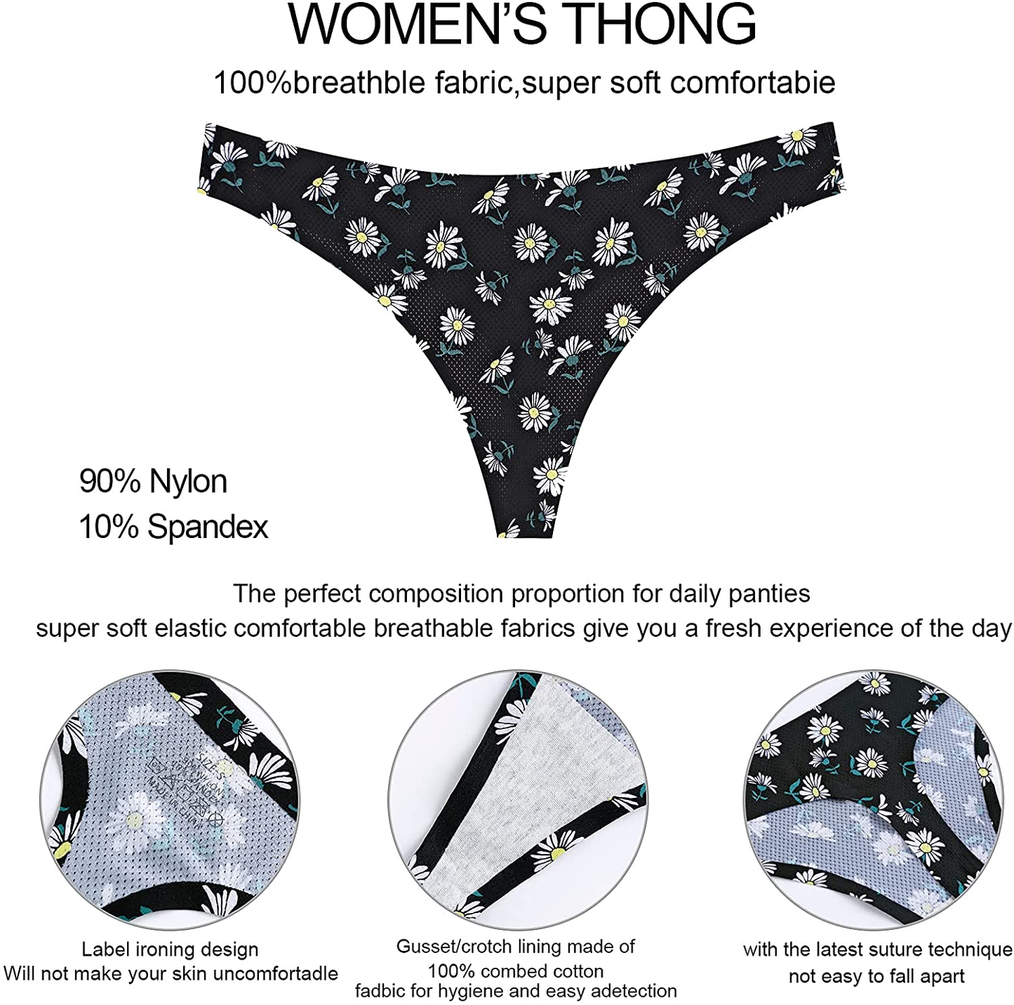 Thong Underwear for Women,No Show Breathable Cotton Womens Thongs Underwear Seamless Thongs for Women Apparel & Accessories > Clothing > Underwear & Socks > Underwear QOVOQ