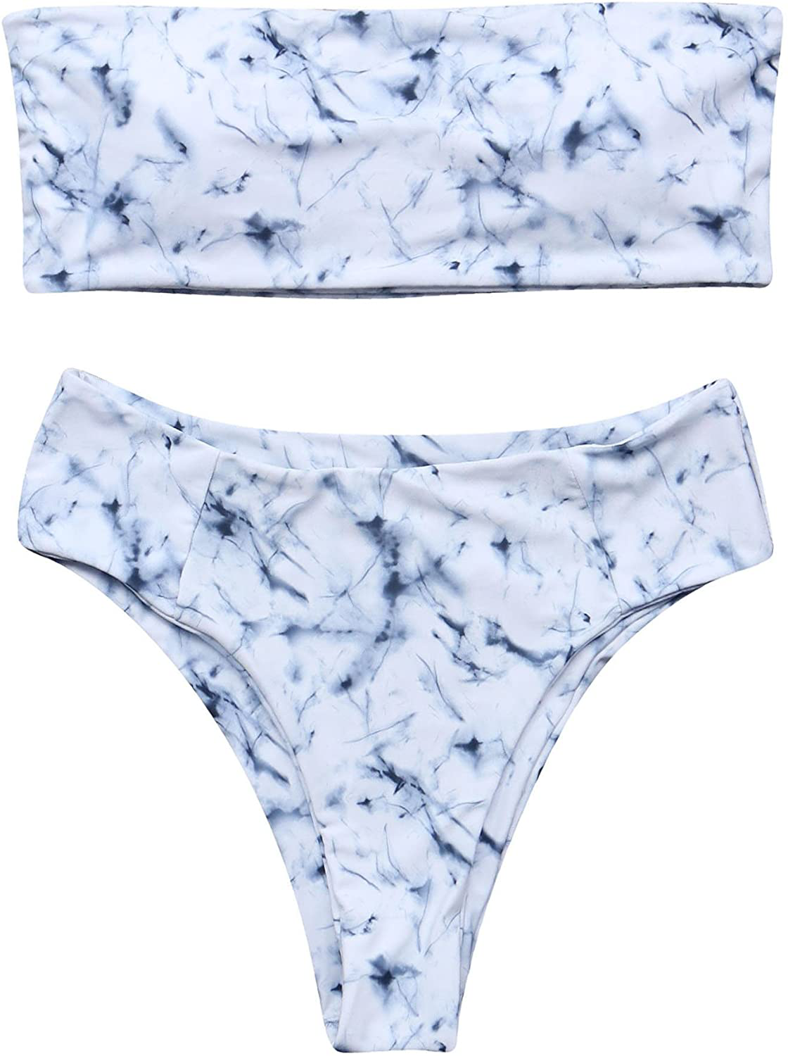 OMKAGI Women's 2 Pieces Bandeau Bikini Swimsuits Off Shoulder High Waist Bathing Suit High Cut Apparel & Accessories > Clothing > Swimwear OMKAGI Marble Medium
