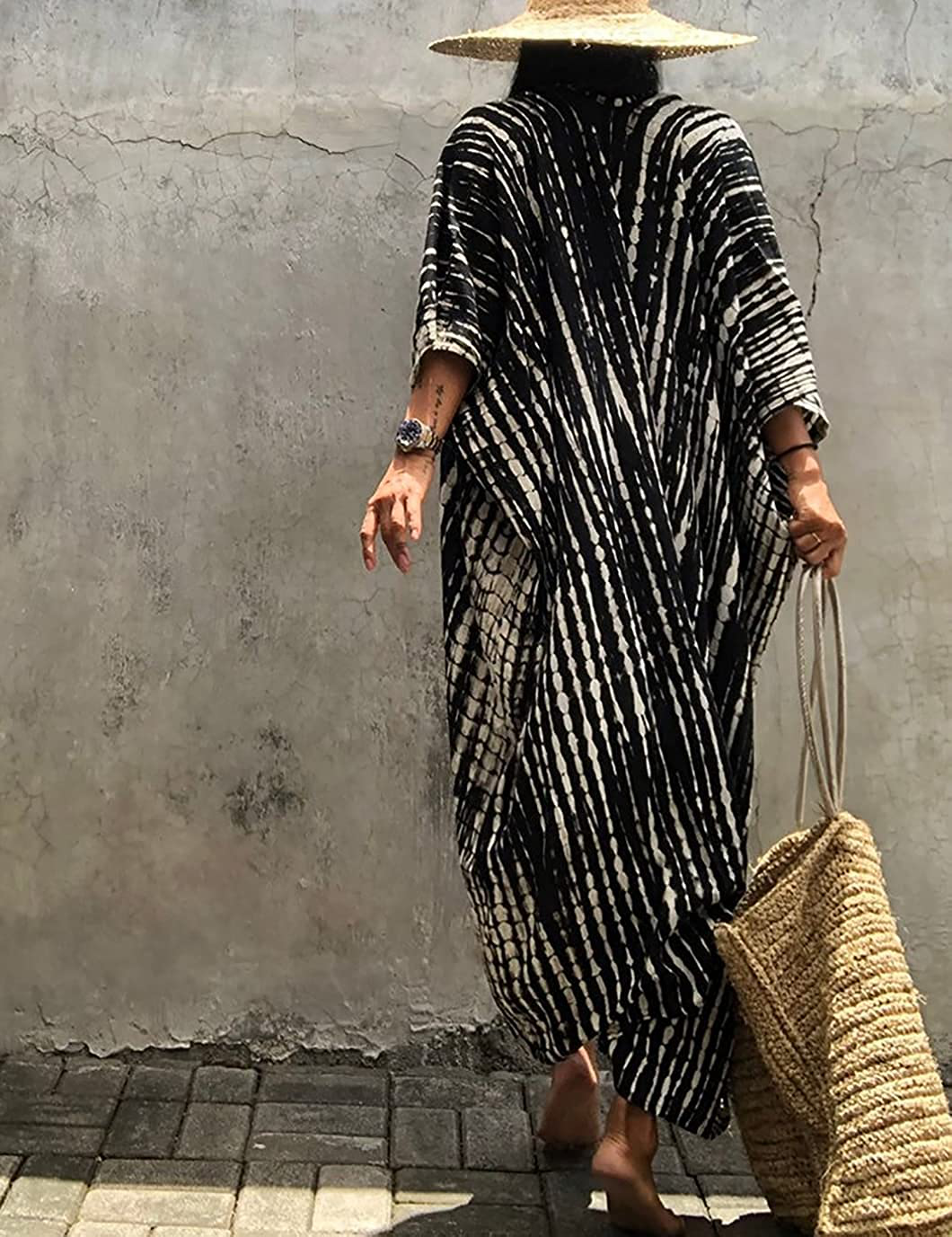 Eddoyee Womens Open Front Swimsuit Cover Ups Long Loose Print Beach Kimono Cardigans with Belt Apparel & Accessories > Clothing > Swimwear Kylie Max