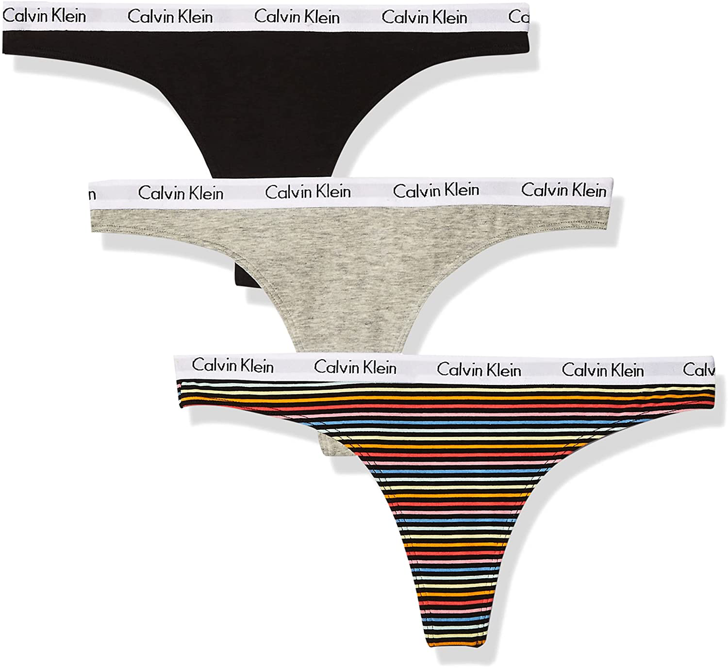 Calvin Klein Women's Signature Logo Cotton Thong Apparel & Accessories > Clothing > Underwear & Socks > Underwear Calvin Klein Black/Grey Heather/Color Stripe 1 Small