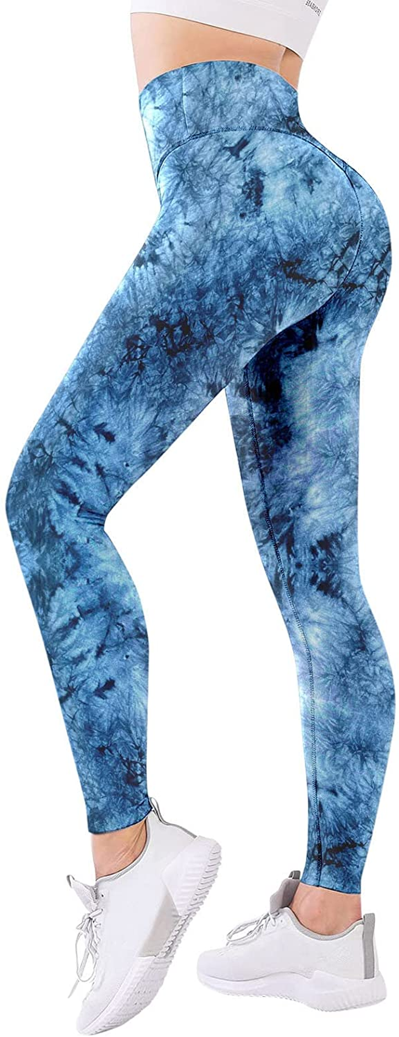 Burband Womens Seamless Tye Die Workout Leggings High Waisted Tummy Control Yoga Pants Gym for Running Cycling Soft Tights Apparel & Accessories > Clothing > Underwear & Socks > Shapewear Burband Blue Medium