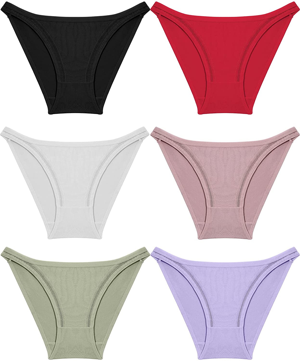 FINETOO 6 Pack Cotton Underwear for Women, Breathable Soft Stretch Hipster High Cut Cheeky String Bikini Panties KYLIE MAX 6 Pack C X-Small-Small