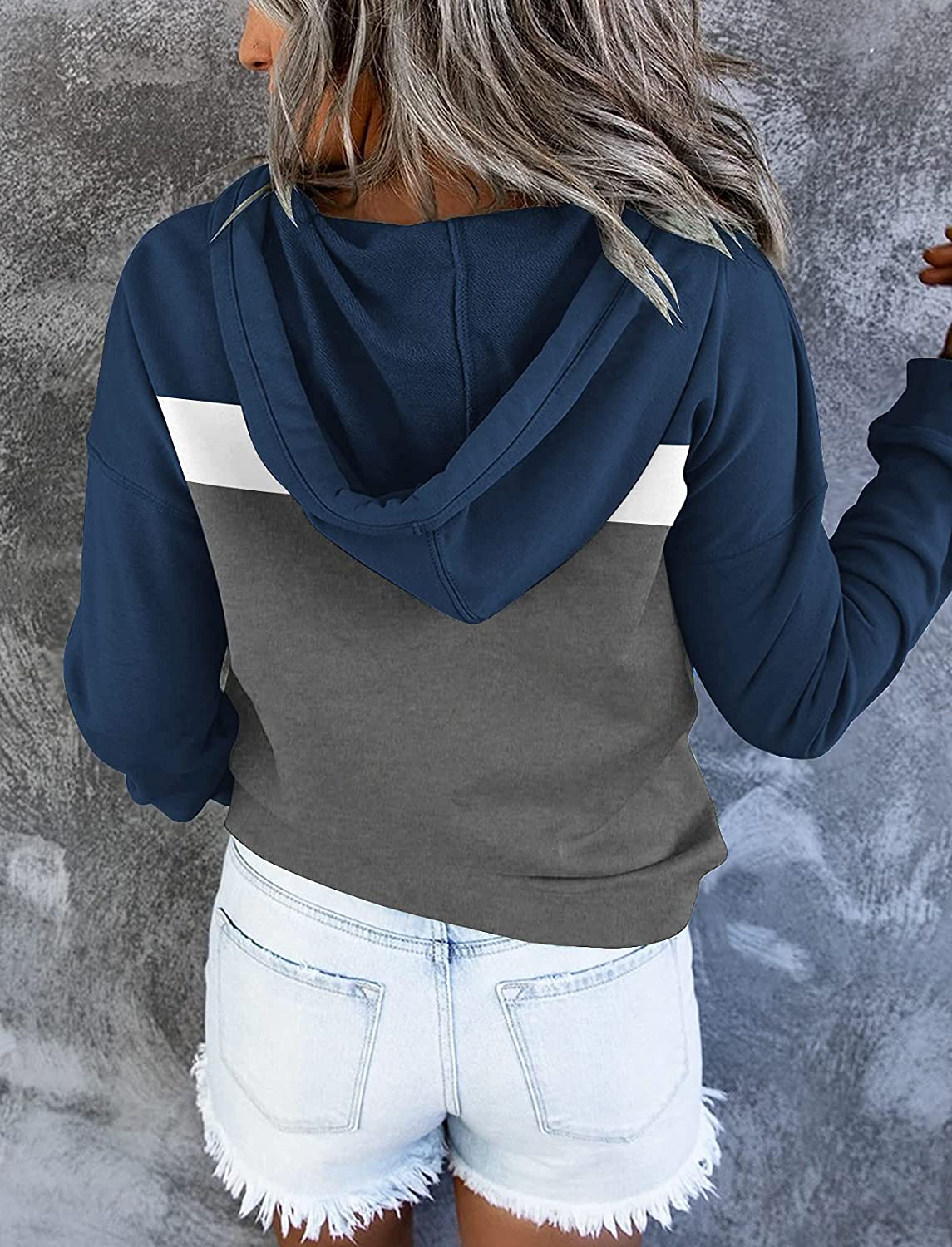 Women'S Casual Color Block Hoodies Long Sleeve Tops Button down Drawstring Pullover Sweatshirts with Pocket Apparel & Accessories > Clothing > Activewear Kylie Max