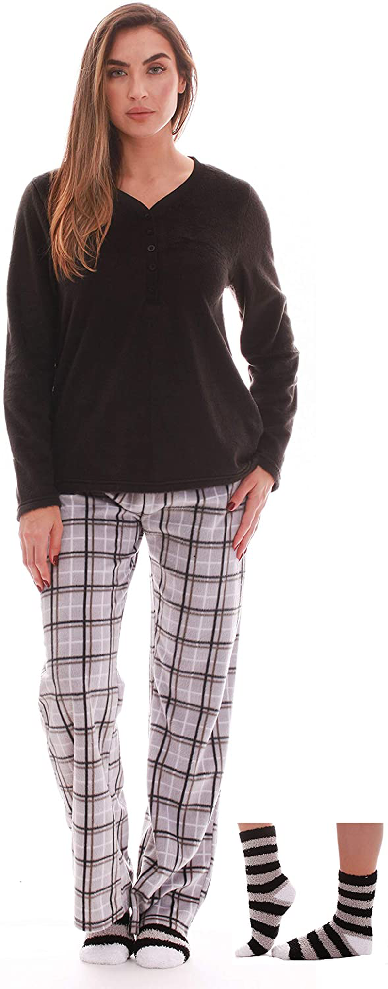 Just Love Women’s Ultra-Soft Pajama Pant Set with Matching Fuzzy Socks Apparel & Accessories > Clothing > Sleepwear & Loungewear > Pajamas Just Love Grey Plaid Large