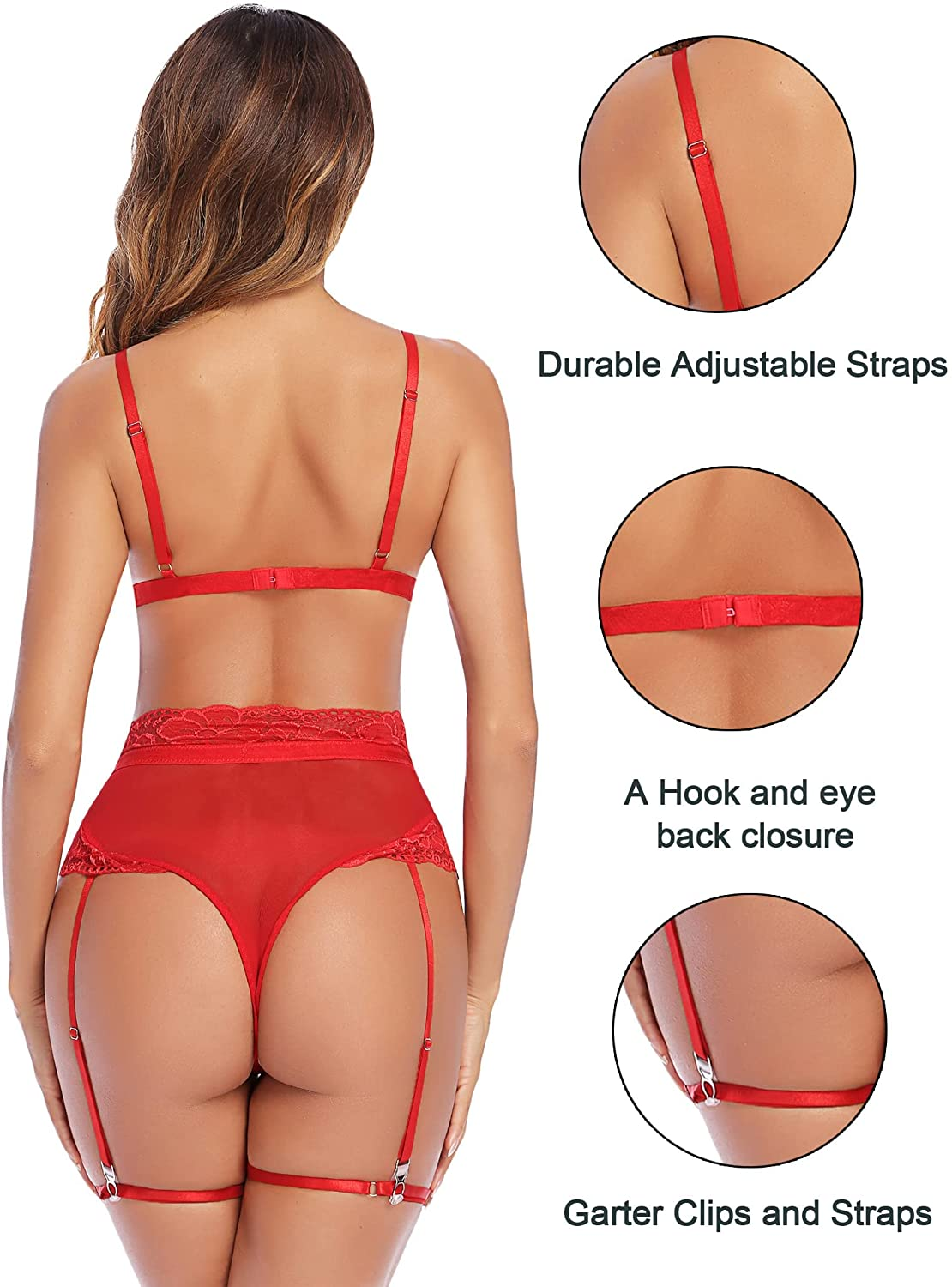 Avidlove Women Lingerie Set with Garter Belts Lace Lingerie High Waist Lingerie Sexy Bra and Panty Set Apparel & Accessories > Clothing > Underwear & Socks > Lingerie Avidlove