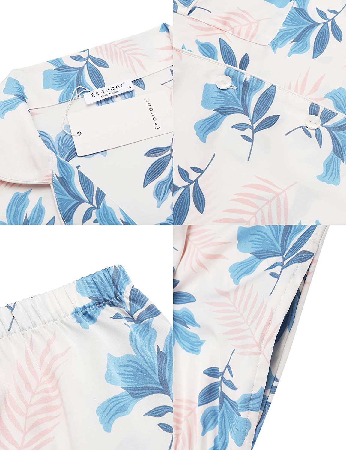 Ekouaer Satin Pajamas Women’S Long Sleeve Sleepwear Silk Soft Button down Loungewear Pjs Set S-XXL Apparel & Accessories > Clothing > Sleepwear & Loungewear > Pajamas Kylie Max