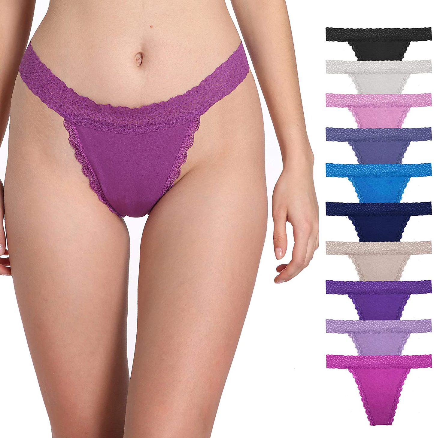 Pmrxi Pack of 10 Sexy Tangas Women Lace Thongs Plus Size Cotton Thongs Panties, Assorted Apparel & Accessories > Clothing > Underwear & Socks > Underwear Pmrxi Assorted 10 Colors 4cm Waist Medium