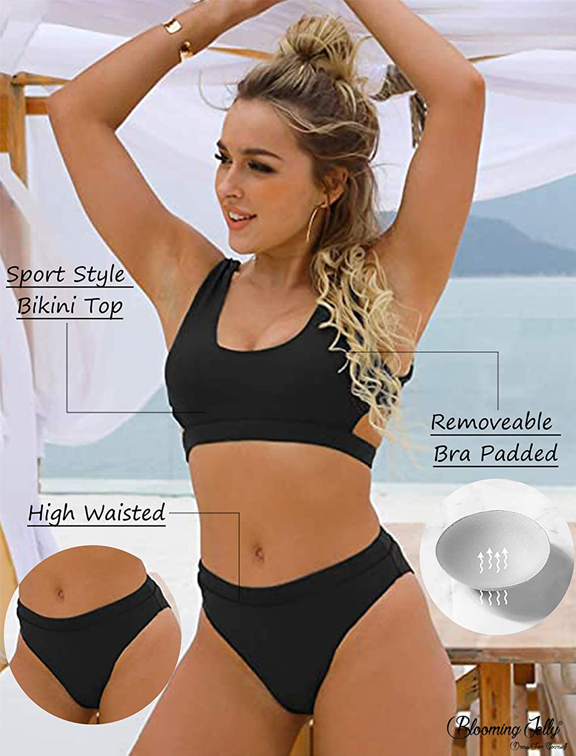 Blooming Jelly Women's High Waisted Swimsuit Crop Top Cut Out Two Piece Cheeky High Rise Bathing Suit Bikini Apparel & Accessories > Clothing > Swimwear Blooming Jelly