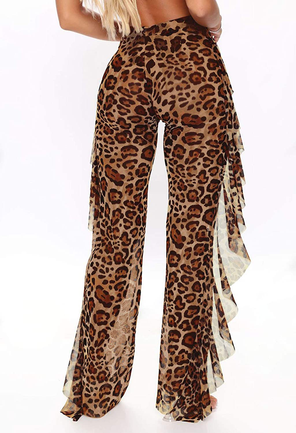 COCOLEGGINGS Women'S Sheer Mesh Ruffle Pants Swimsuit Bikini Bottom Cover Ups Apparel & Accessories > Clothing > Swimwear Kylie Max