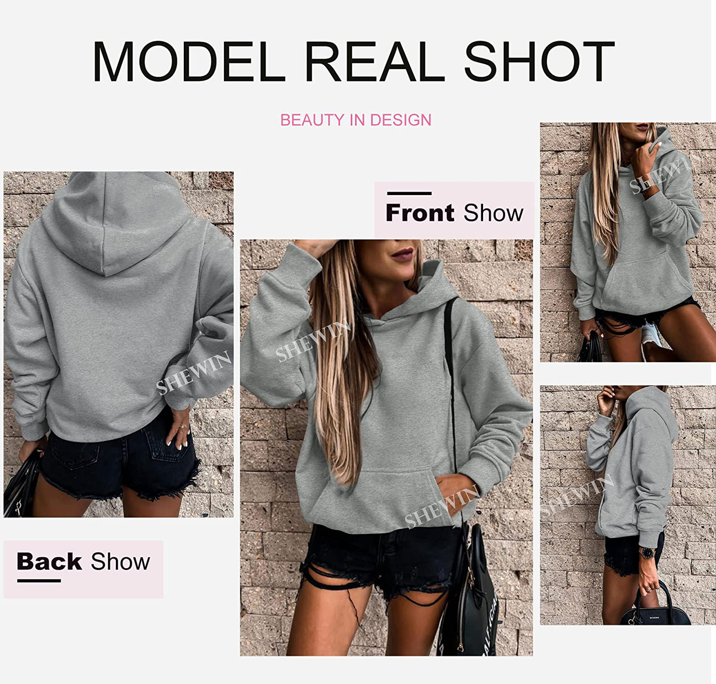 SHEWIN Women'S Casual Hoodies Long Sleeve Solid Lightweight Pullover Tops Loose Sweatshirt with Pocket Apparel & Accessories > Clothing > Activewear Kylie Max