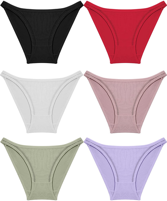 FINETOO 6 Pack Cotton Underwear for Women, Breathable Soft Stretch Hipster High Cut Cheeky String Bikini Panties Apparel & Accessories > Clothing > Underwear & Socks > Underwear KYLIE MAX 6 Pack C Large-X-Large