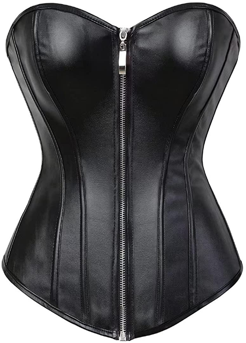 Leather Corsets for Women Bustier Lingerie Top Punk Rock Waist Cincher Basque Halloween Costume Apparel & Accessories > Clothing > Underwear & Socks > Lingerie jutrisujo 2803black Leather Corset 5X-Large
