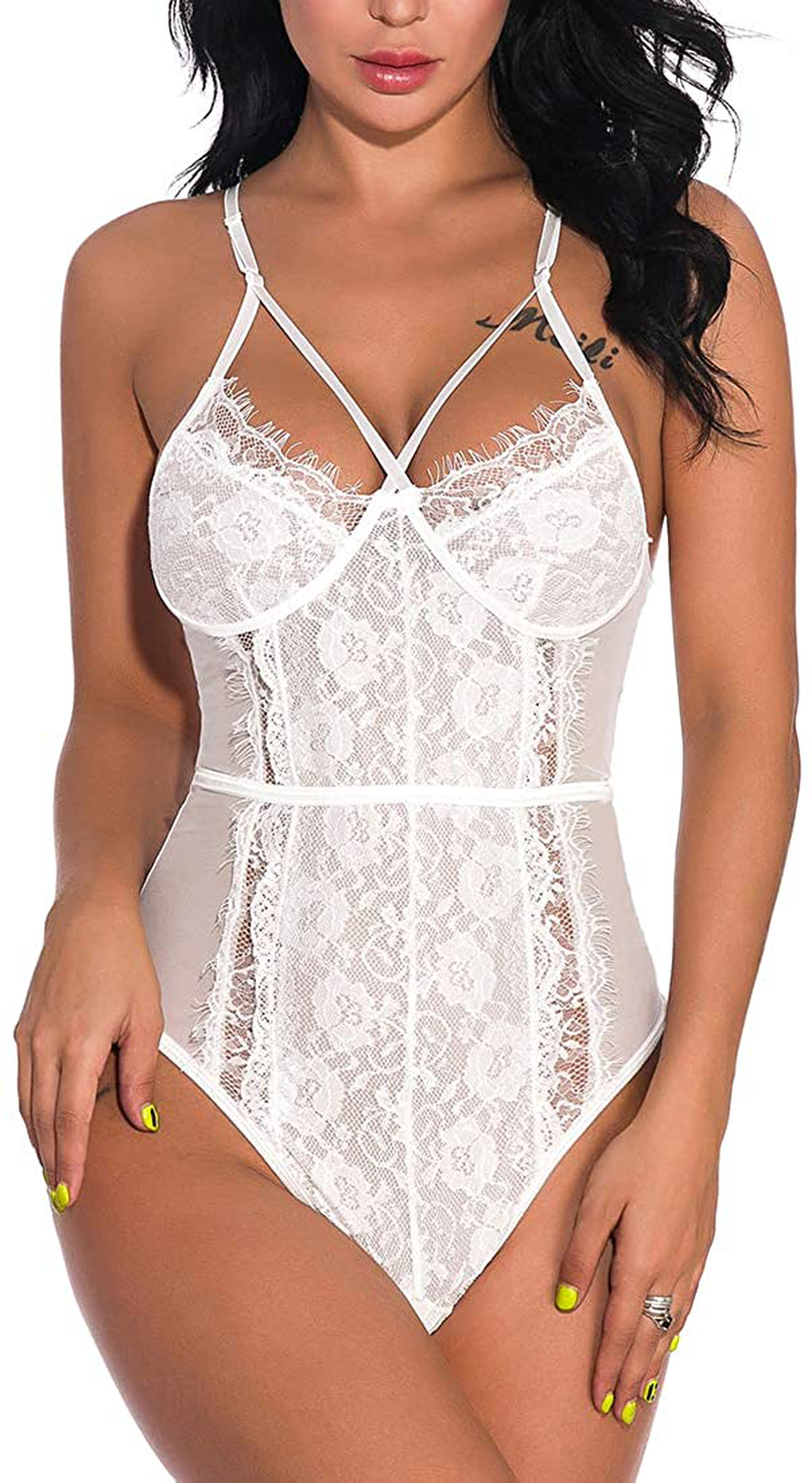 WADAYUYU Women Sexy Lace Teddy Lingerie Adjustable Straps Bodysuit One Piece Babydoll Bridal Lingerie Apparel & Accessories > Clothing > Underwear & Socks > Lingerie WADAYUYU