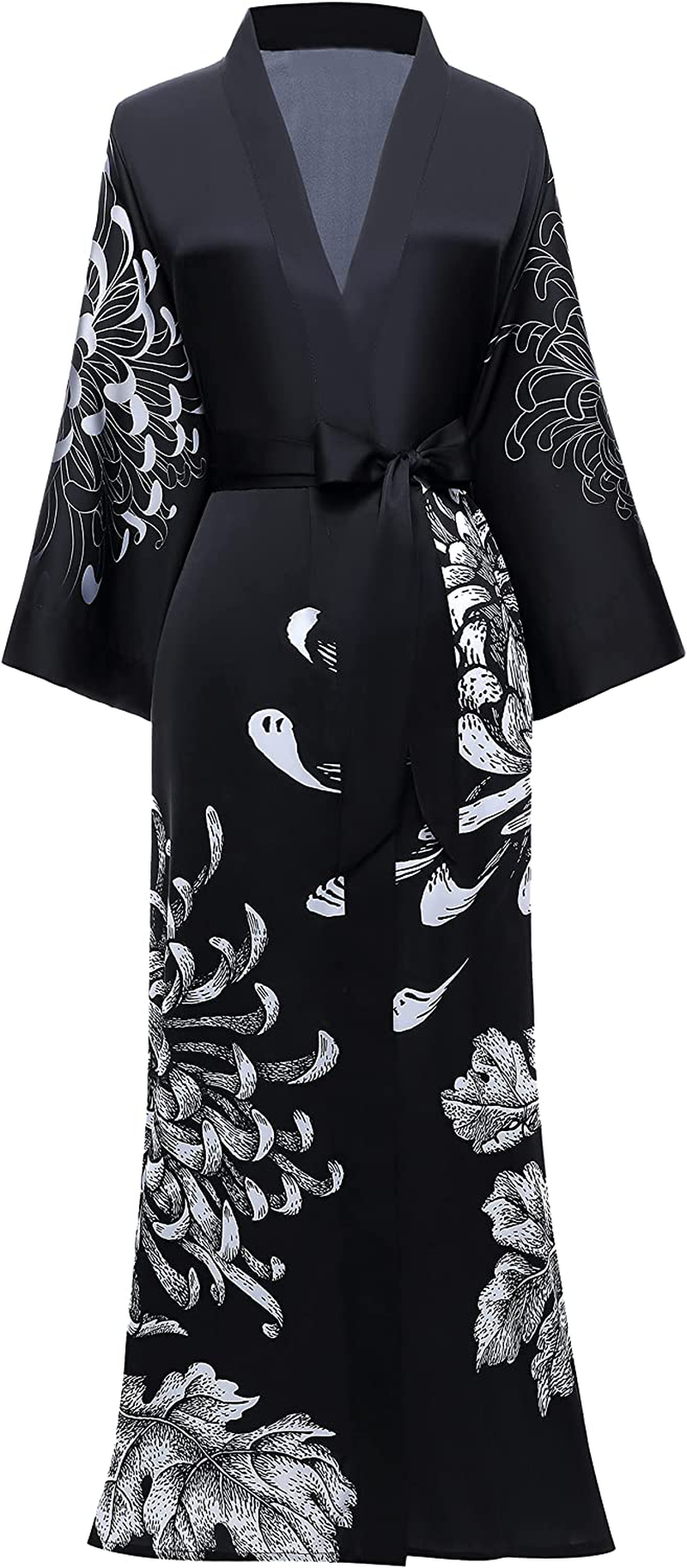 PRODESIGN Long Kimono Robe Satin Sleepwear Gradient Watercolor Silky Kimono Nightgown Bathrobe Kimono Blouse Cardigan Apparel & Accessories > Clothing > Sleepwear & Loungewear > Robes KYLIE MAX Chrysanthemum