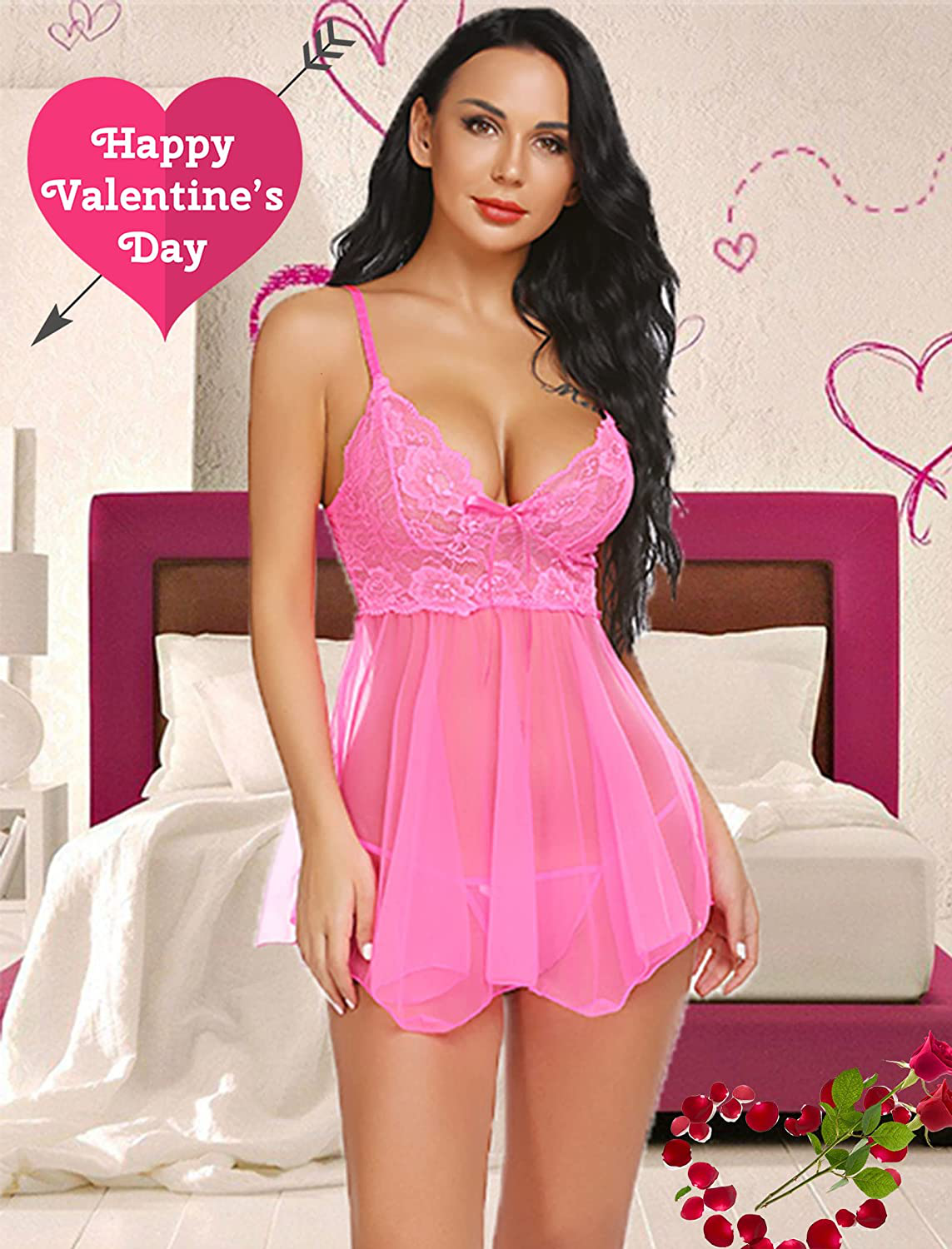 Avidlove Women Lingerie Babydoll Lace Nightgown Mesh Chemise Boudoir Nighty Apparel & Accessories > Clothing > Underwear & Socks > Lingerie Kylie Max